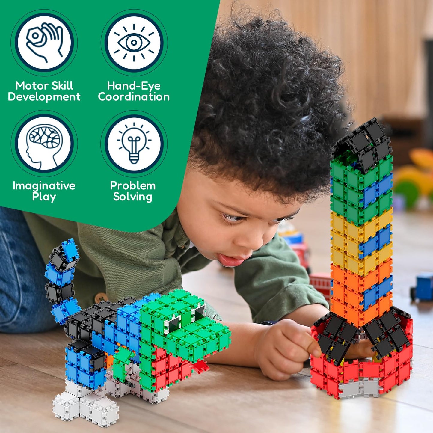 Beblox - Building Blocks for Kids - 250 Pieces Connecting Tiles Set - Interlocking Building Blocks for Kids, STEM Toys Kit, Fun and Educational Gifts for Kids