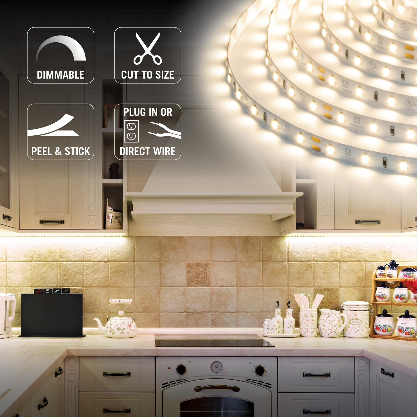 Armacost Lighting 421502 Ribbon Flex Home LED Tape Light Kit, 16 ft, AC Dimmable (3000K) 300 LED Lights