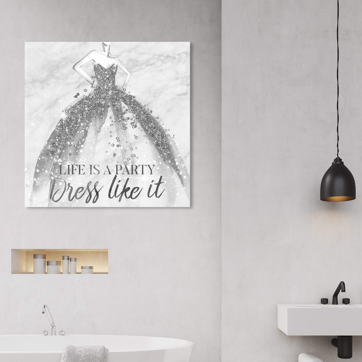 Wynwood Studio Fashion and Glam Wall Art Canvas Prints 'Life is a Party Silver' Home Décor, 30x30
