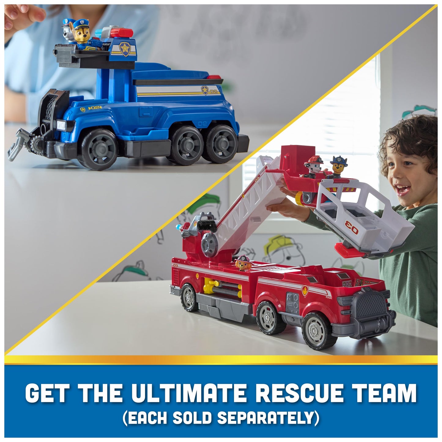 PAW Patrol Ultimate Rescue Fire Truck with 2 Ft. Ladder, Lights, Sounds, a Mini Toy Car, Chase, Marshall & Skye Figures, Toys for Boys & Girls Ages 3+