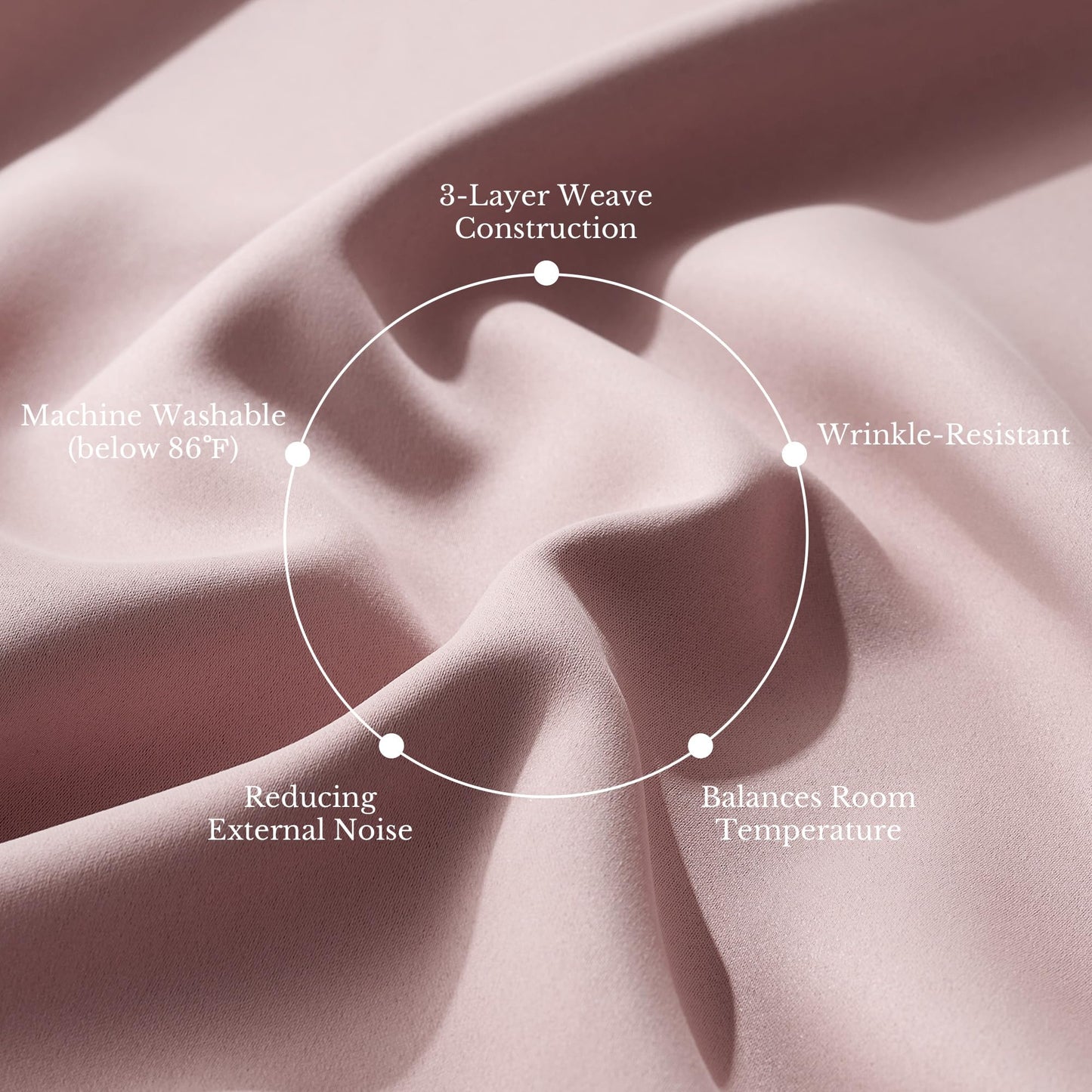 NICETOWN 100% Blackout Window Curtain Panels 84" Long, Blush Pink, 2 Pieces, 52 inches Wide Each Panel, Heat and Cold Blocking Drapes with Black Liner for Nursery, Thermal Insulated Draperies