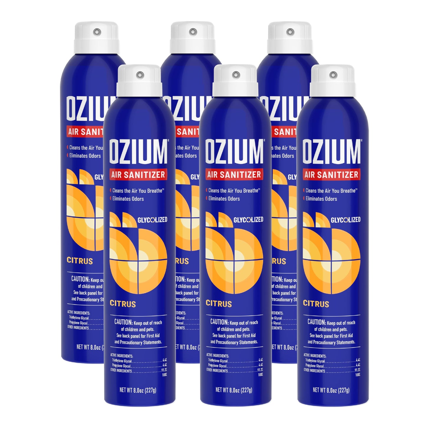 Ozium Air Sanitizer Spray - Room Odor Eliminator for Home, Car, and Office - Citrus - 8 oz Can - 6 Pack