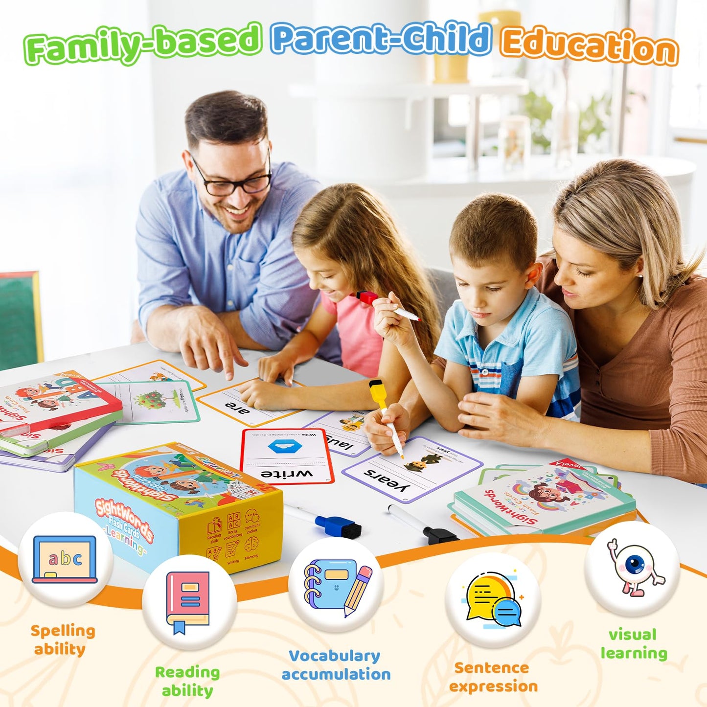 Sight Words Flash Cards Kindergarten, 250 Sight Word Flash Cards for Toddlers, 5 Levels Word Flashcards for Writing Reading Spelling Game, Home School Educational Learning Toy for Kids Ages 3+
