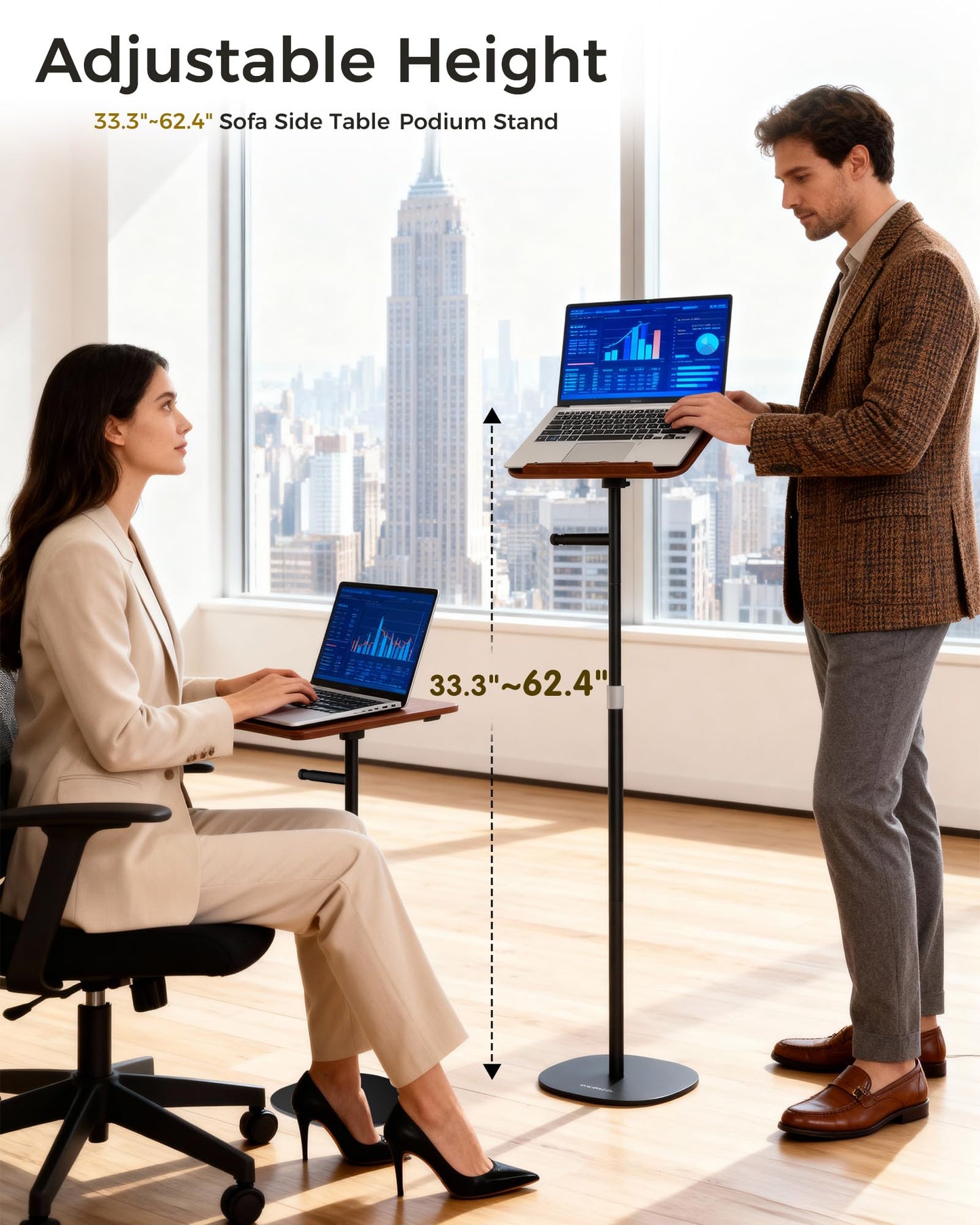 boostool Laptop Stand Floor, Wood Music Stand, Tablet Floor Stands Adjustable Height, Tall Book Stand Hands Free, for Projector, Office, Study, Brown