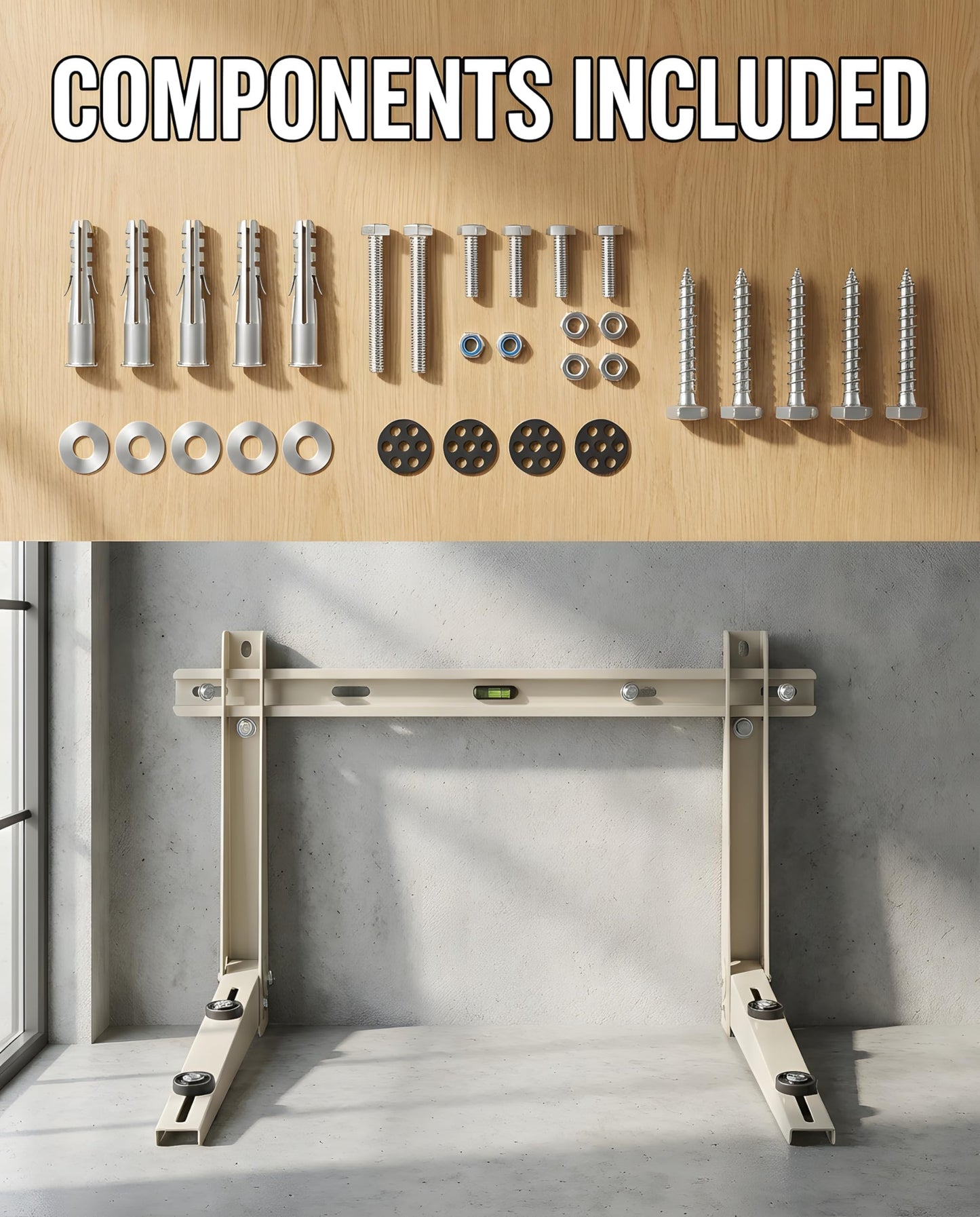 Heavy Duty Mini Split Wall Mounting Bracket, 550lb Load Capacity, Galvanized Steel with Dual Anti-Rust Coating, Adjustable Leveling Design, Anti-Vibration Pads, Fits 9000–36000 BTU Outdoor AC Units