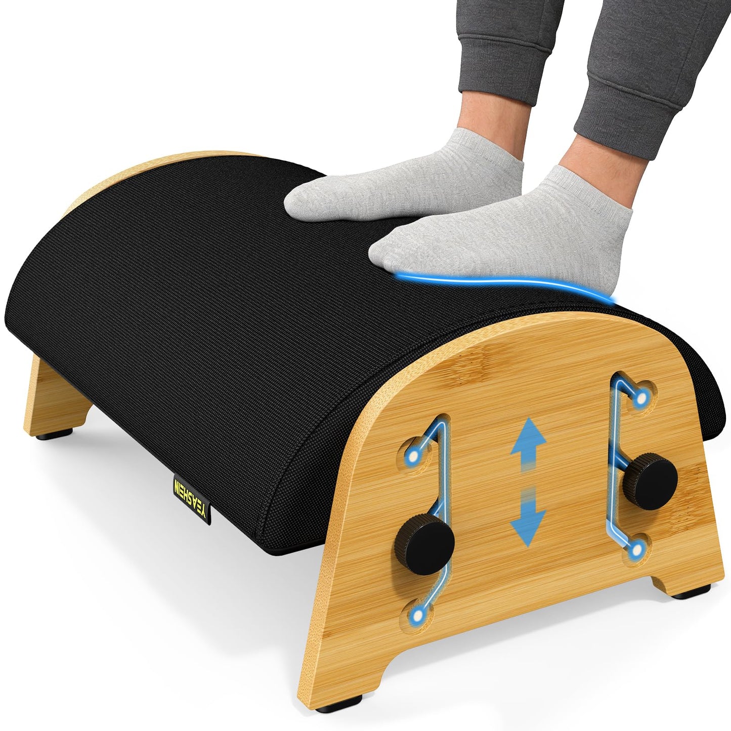 YEASHEIN Ergonomic Foot Rest Under Desk at Work, Bamboo Wood Adjustable Foot Stool Under Desk with 6 Positions, Office Footrests with Memory Foam, Leg Rest Used for Car, Home, PC Gaming Accessories