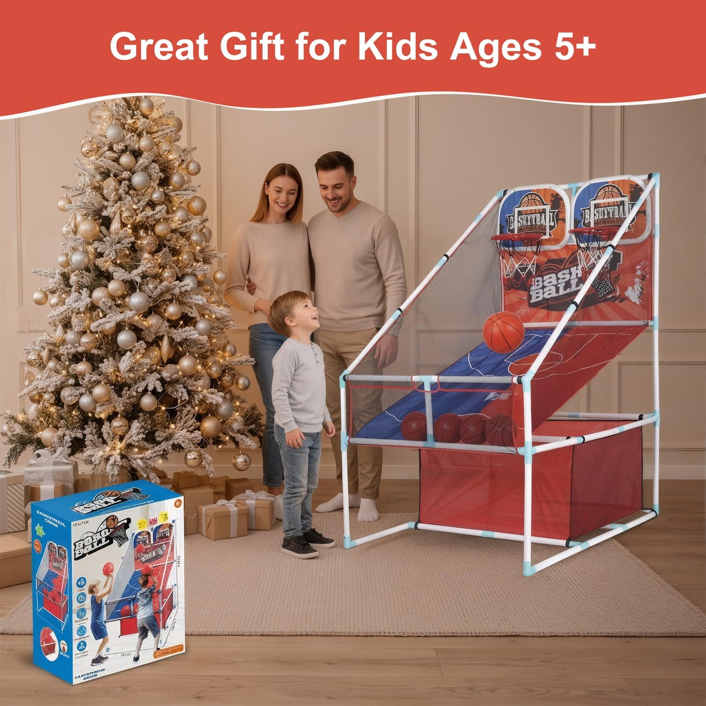 grnpeak Basketball Arcade Game, Kids Double Basketball Hoop with Balls & Pump, Fun Sports Game for Boys Girls, Gift for Kids Ages 4+