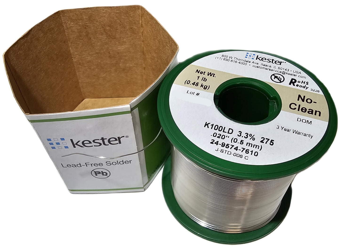 Kester 24-9574-7610 K100LD Lead-Free No Clean Wire Solder.020" Diameter-Low Cost Alloy