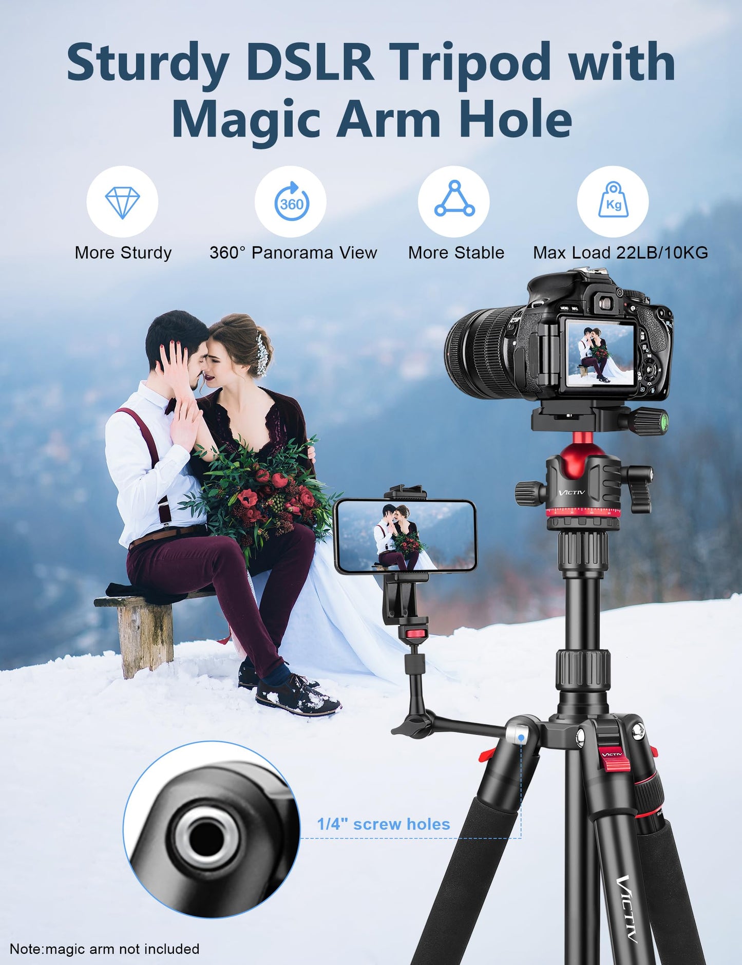 78" Aluminum Camera Tripods & Monopods, Victiv Compact Travel Tripod for Camera DSLR, Spotting Scope,Telescope, Binoculars, Porfessional Heavy Duty Camera Tripod Stand for Photography Video Recording