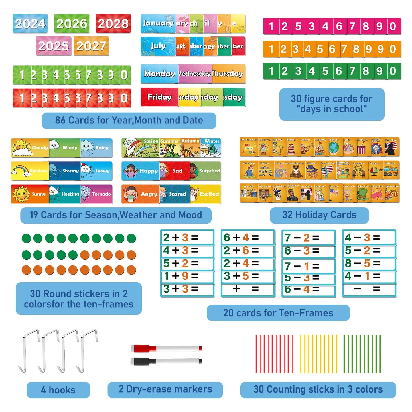 Quilinz Pocket Chart for Classroom,Toddler Preschool Classroom Math Calendar,Circle Time Learning Center,Math Manipulatives,Addition and Subtraction Games,Homeschool Supplies,Classroom Must Haves