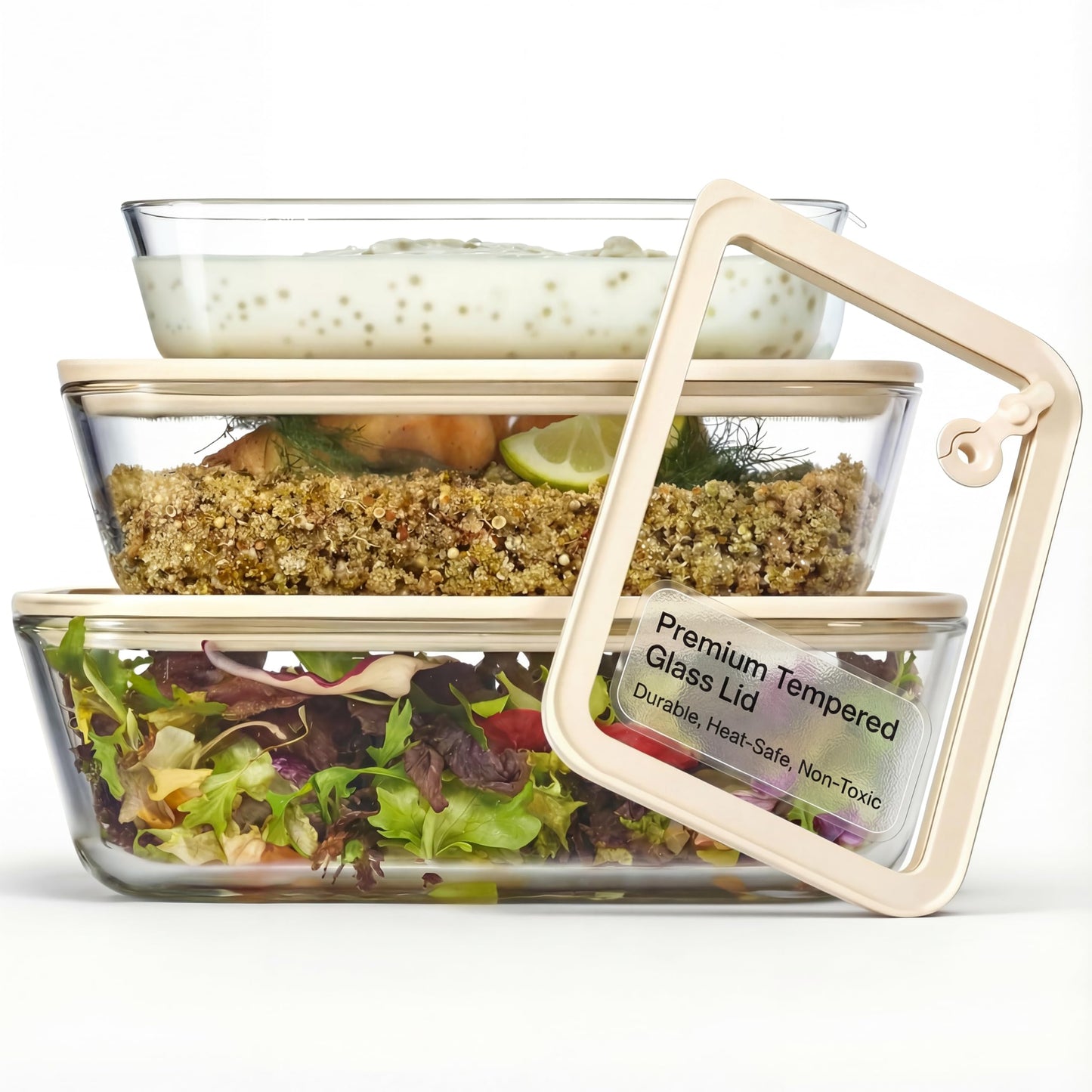 Vase and Vessel Non-Toxic Glass Storage Container Set, Borosilicate Glass, Tempered Glass Lids, Baking Pan, Airtight, Vented, Microwave, Oven & Dishwasher Safe, (Rectangular, Set of 3)