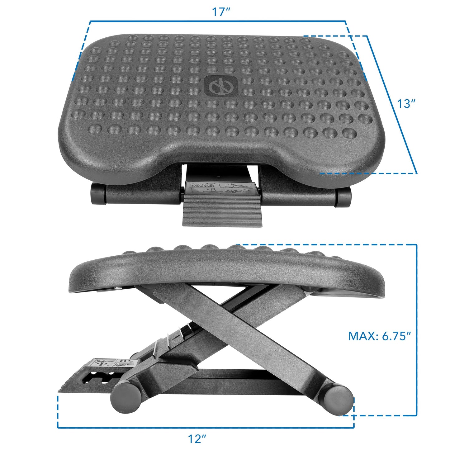 Mount-It! Under Desk Footrest with Foot Pedal Height Adjustment (4.25"–6.75"), Adjustable 30° Tilt Ergonomic Office Foot Rest, Non Slip Massage Surface Foot Stool Under Desk