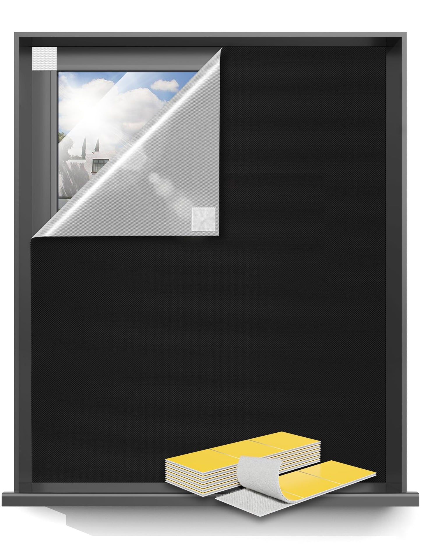Sumobaby Blackout Curtains for Bedroom 72"x70"Portable Black Out Window Cover with Heat-Resistant Hook&Loop Tape,100% Blackout Shades No Drill Blinds for Windows DIY Cut Fit for Nursery,TV Room(Black)