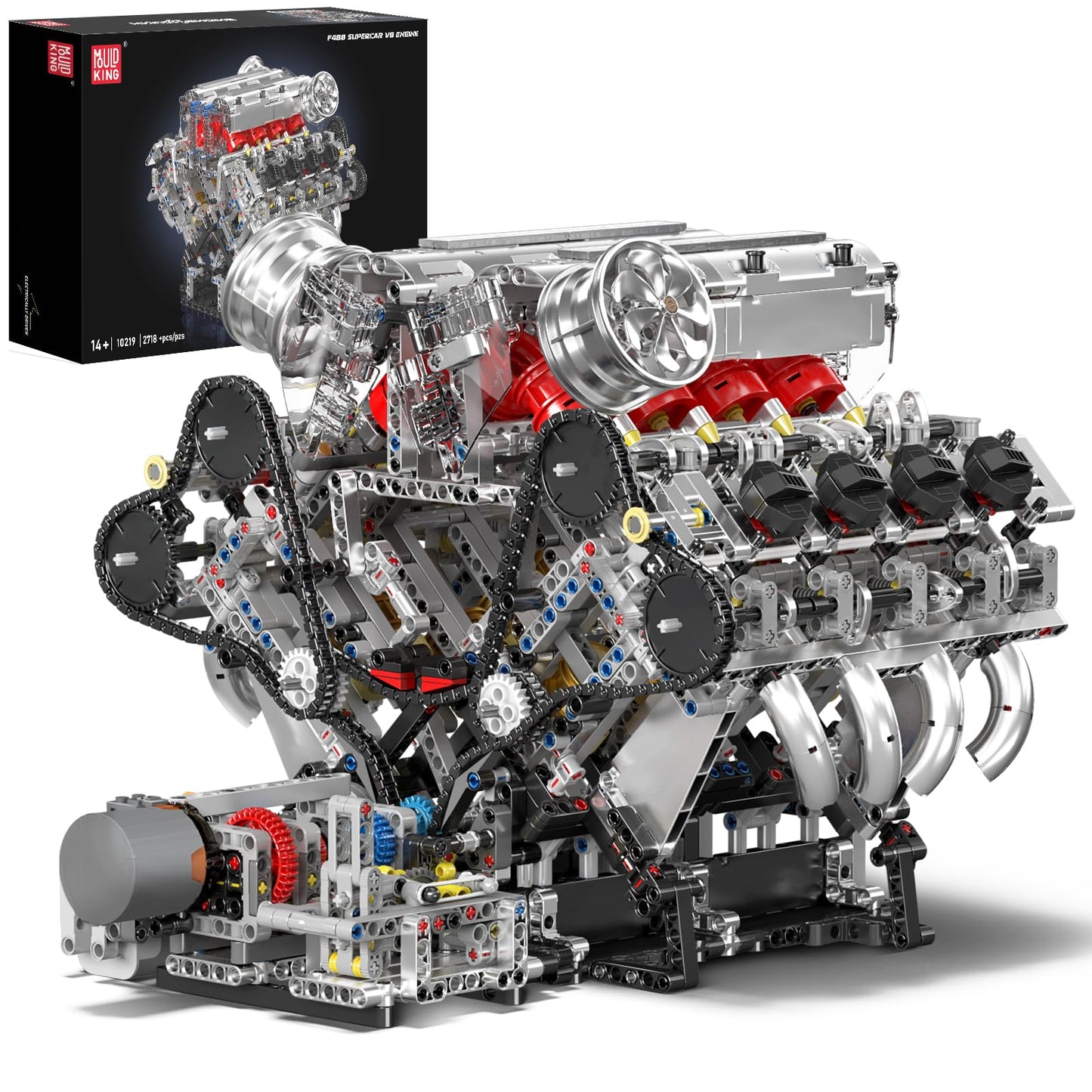 Mould King 10219 V8 Engine Model Kit - Build Your Own Supercar Model Engine, STEM Engineering Building Blocks Sets with Motor, 8-Cylinder Engine Building Kits for Teens Adults(2718 Pieces)