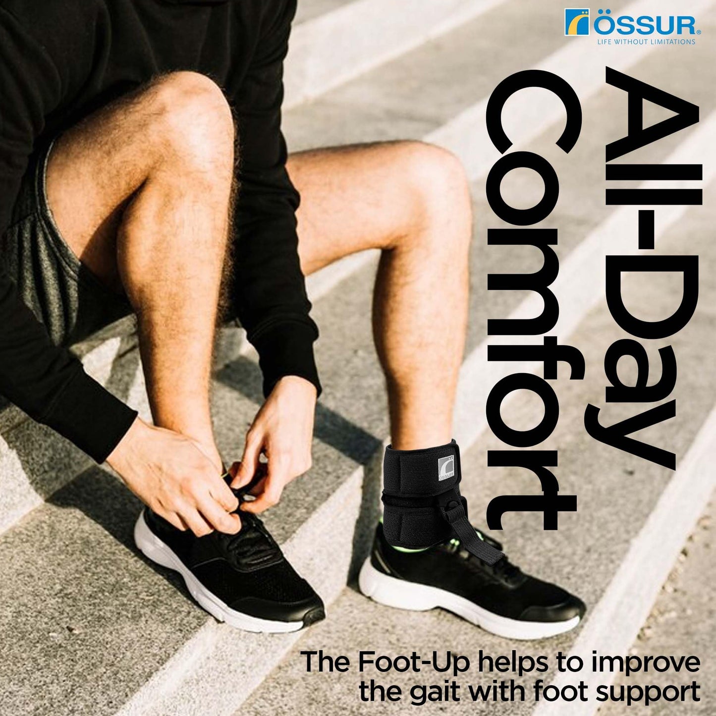Ossur Foot-Up Drop Foot Brace | Ankle-Foot Orthosis (AFO) for Drop Foot Support | Lightweight, Adjustable Wrap for All-Day Comfort | Breathable Material for All Day Walking | (Black, Large)