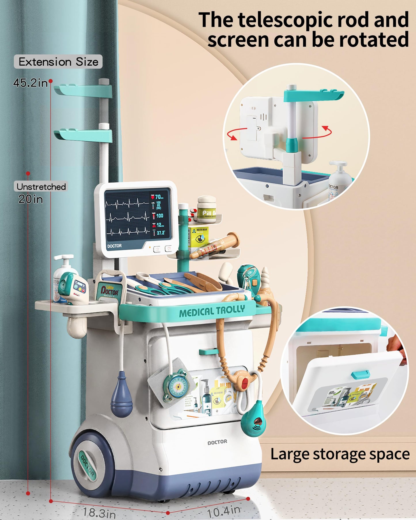 Jovow Doctor Kit for Kids, Pretend Medical Station Set for Boys & Girls,Pretend Medical Kit Toy, Mobile Cart with Sound and Light Functions, Kids Doctor Kit for Toddlers 3-5 Birthday Gift