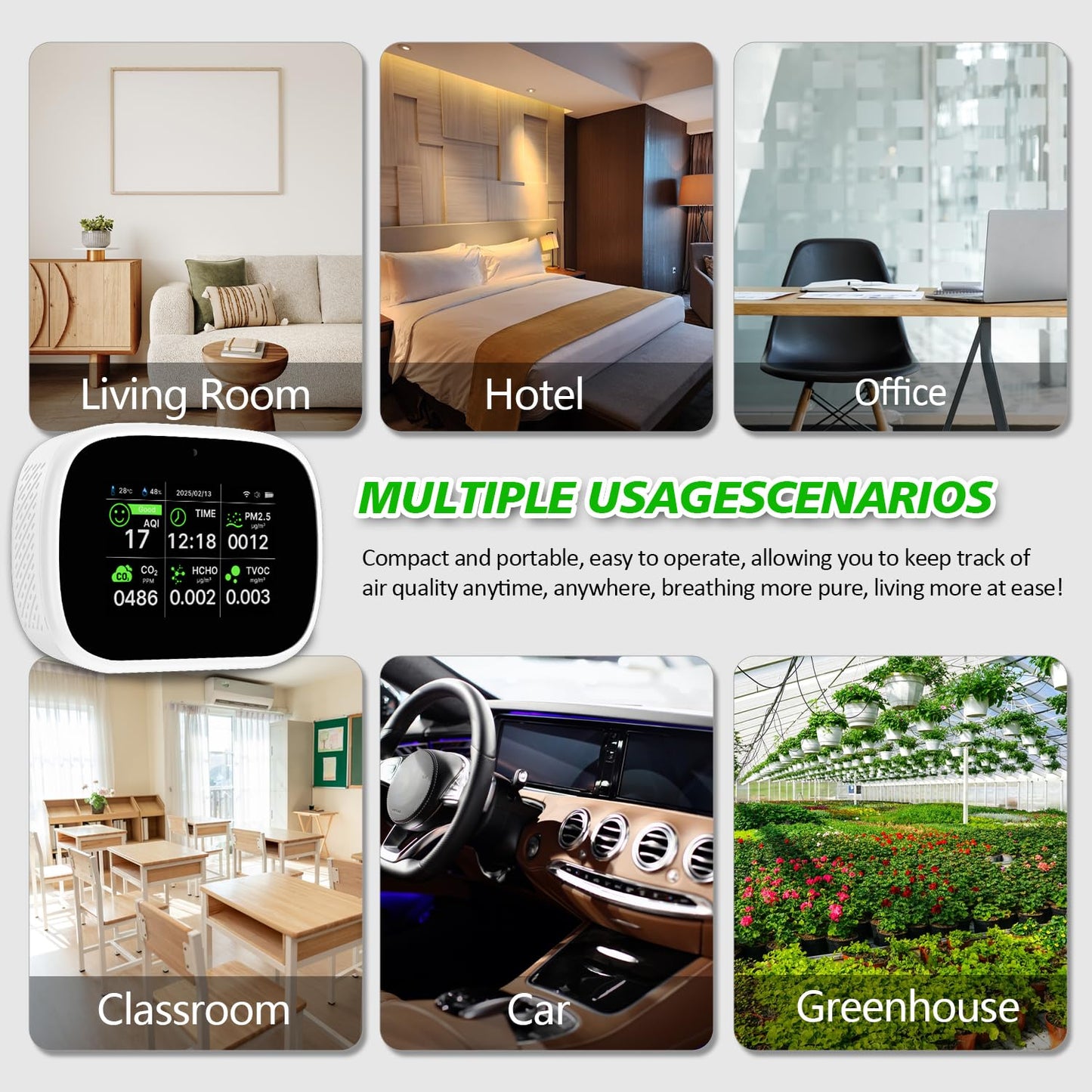 18-in-1 Smart Air Quality Monitor - Indoor WiFi Air Quality Detector with Dual Chip, Real-Time for AQI, CO2, PM2.5, PM1.0, PM10, TVOC, HCHO, Time Display, Temperature & Humidity with Aler (White-B2)