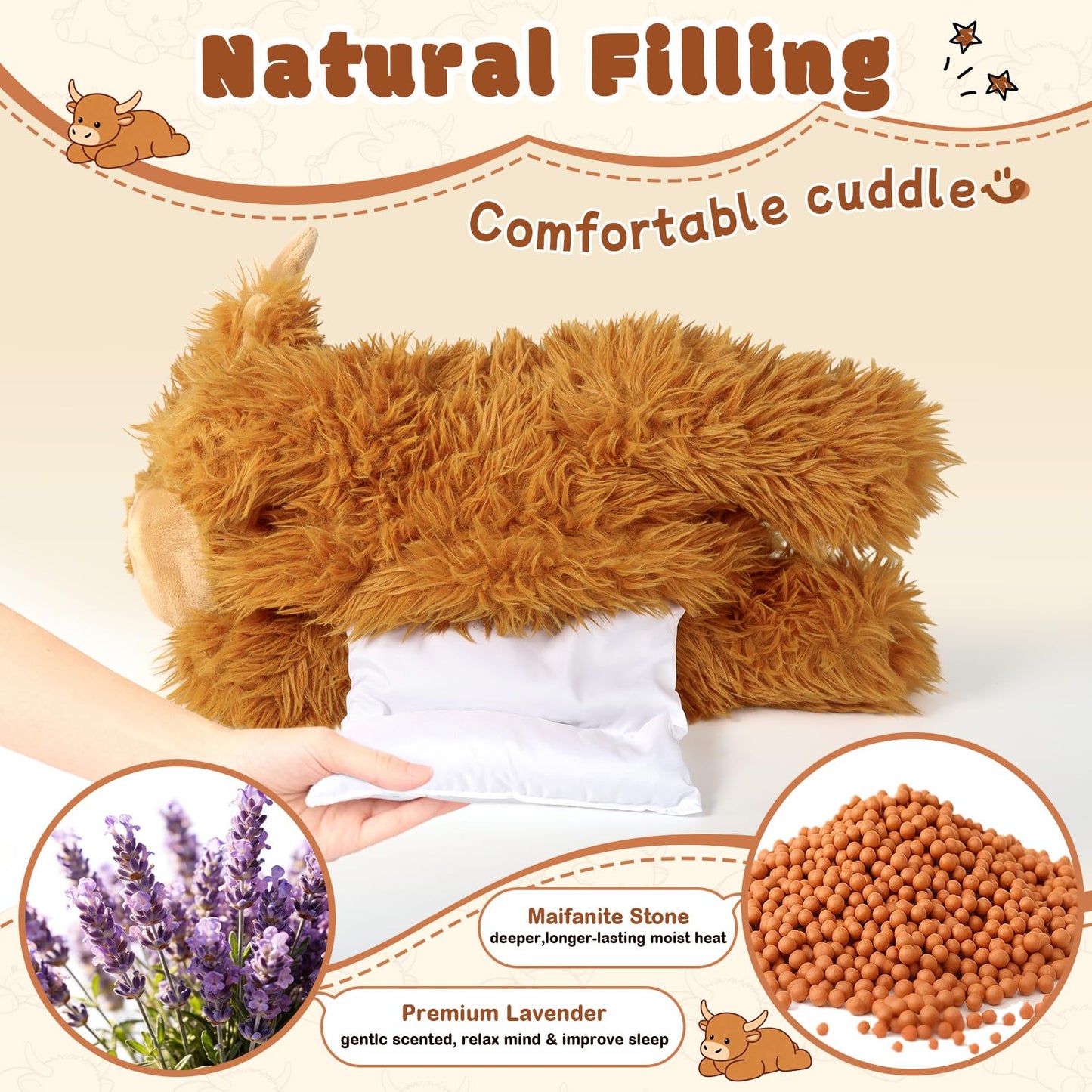 JILPAK Highland Cow Stuffed Animals, Weighted Stuffed Animals with Removable Microwave Heating Pad for Period Cramps