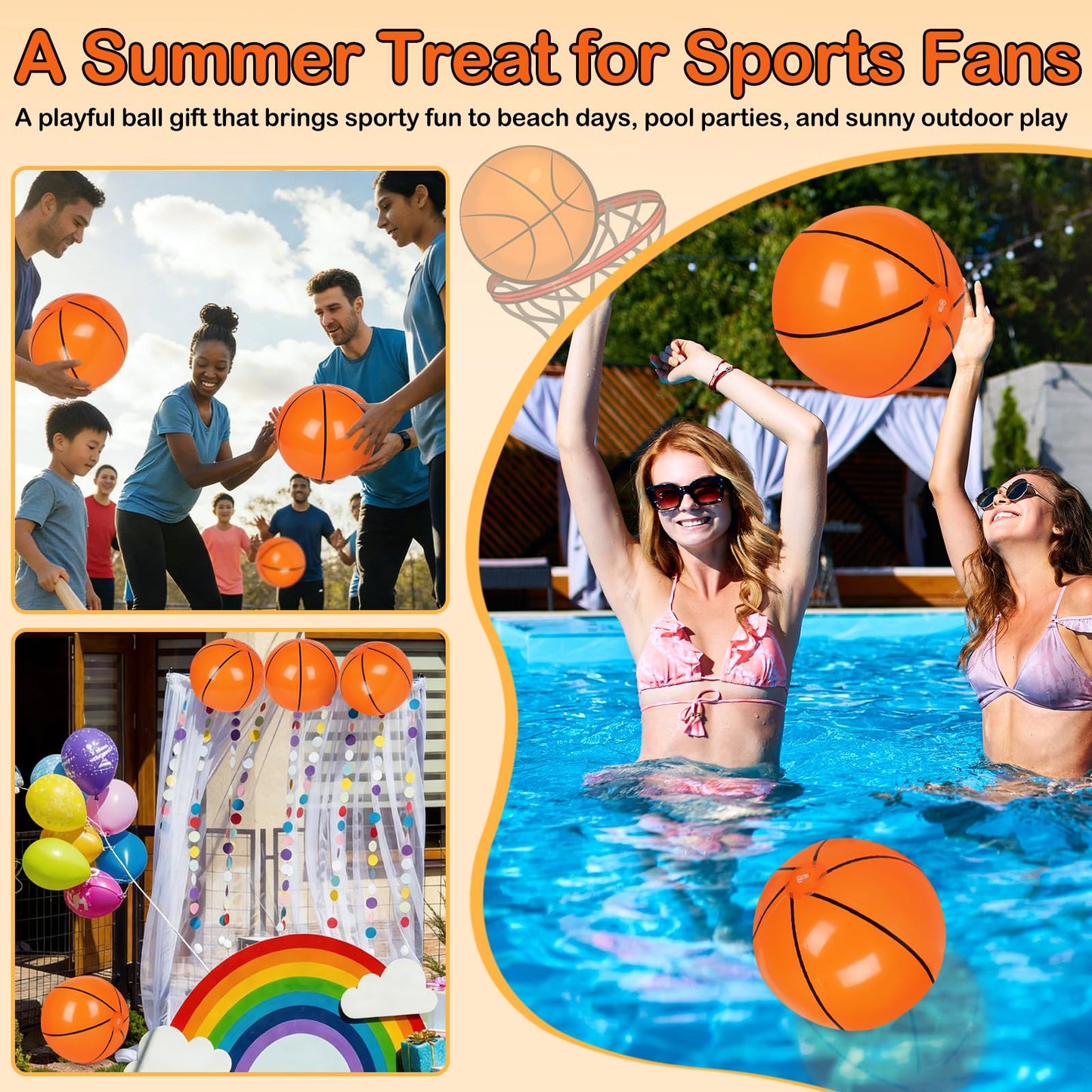 SAYAYA 40 Pieces Basketball Beach Balls, 8 Inch Inflatable PVC Blow Up Beach Ball Bulk for Sports Themed Summer Beach Pool Game Water Sand Basketballs March Madness Decorations Birthday Party Favors
