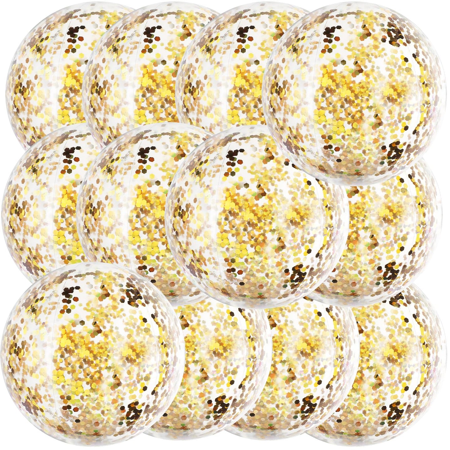 QOUBAI 12 Pack Gold Glitter Beach Beach Balls 16" Large Inflatable Sparkly Confetti Pool Balls Glitter Pool Toys PVC Jumbo Sport Ball for Birthday Hawaiian Halloween Wedding Christmas Party Favor