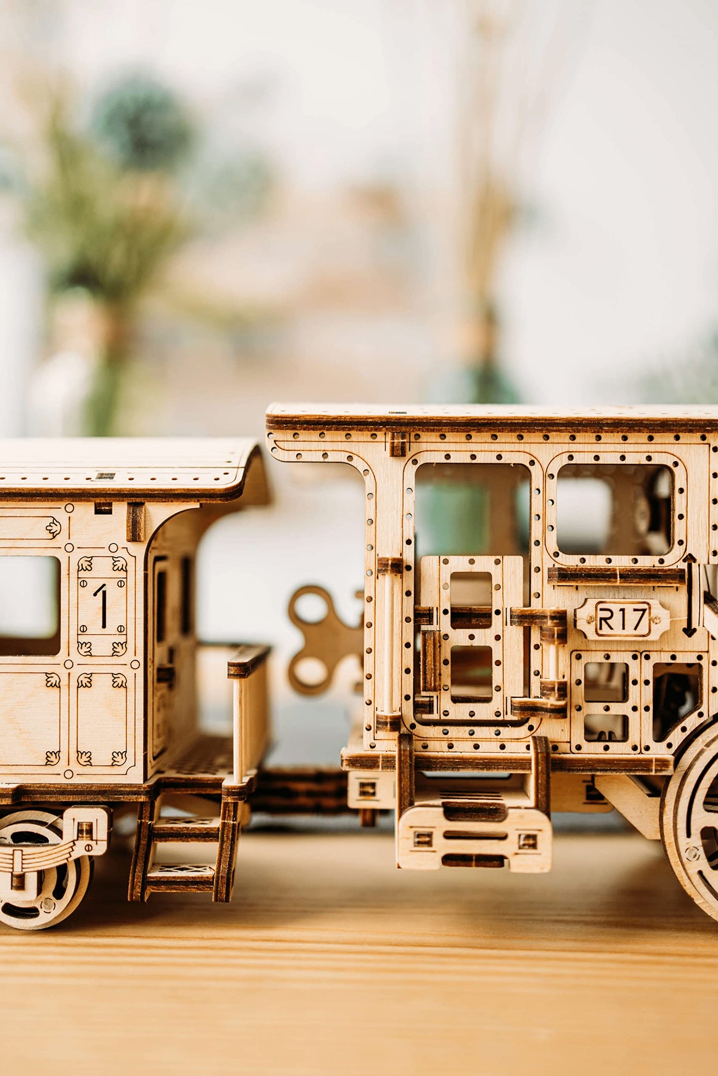 Wood Trick Wooden Train Toy Set with Railway - Mechanical Locomotive Train Model Kit - 3D Wooden Puzzle Puzzle for Adults and Kids, Best DIY Toy