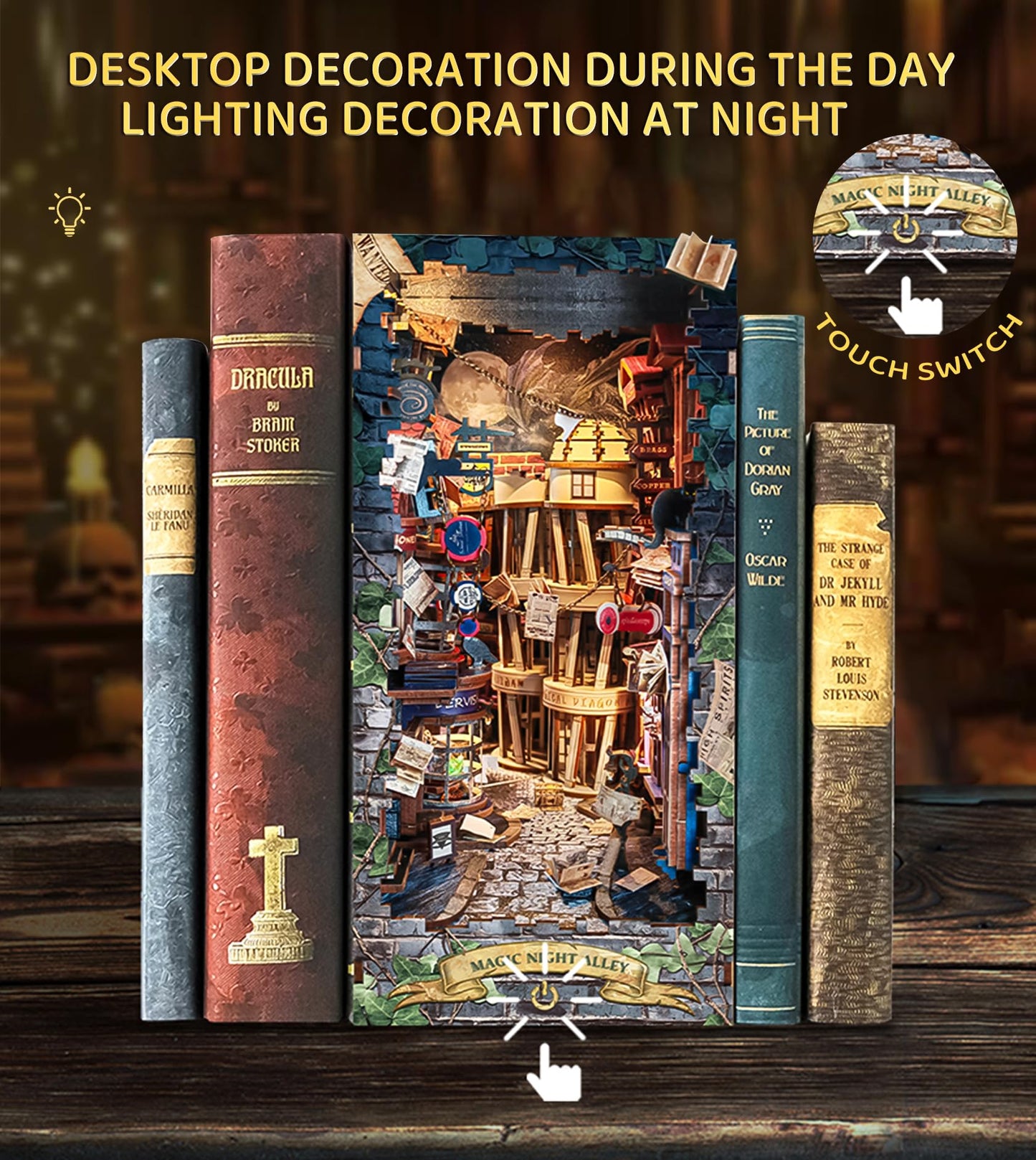 Spilay Book Nook Kits for Adults, Magic DIY Miniature House Kit with LED Light, 3D Wooden Puzzle Mini House Building kit for Bookshelf Decor, Desk Decor, Gift for Readers, Teens & Adults