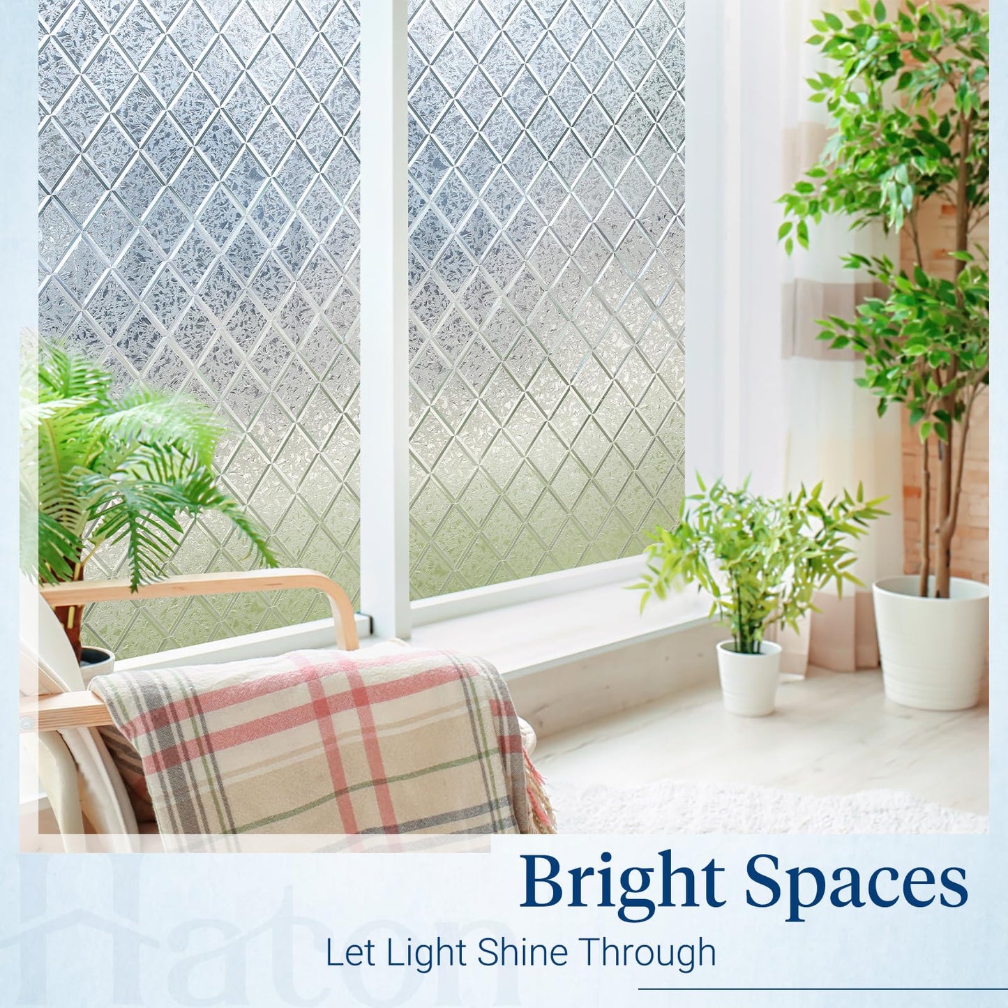 Haton Window Privacy Film Decorative Frosted Glass Window Film, Sun Blocking Stained Glass Clings, Static Cling Removable Stickers for Home Door Coverings, Lattice Pattern 35.4" x 157.4"