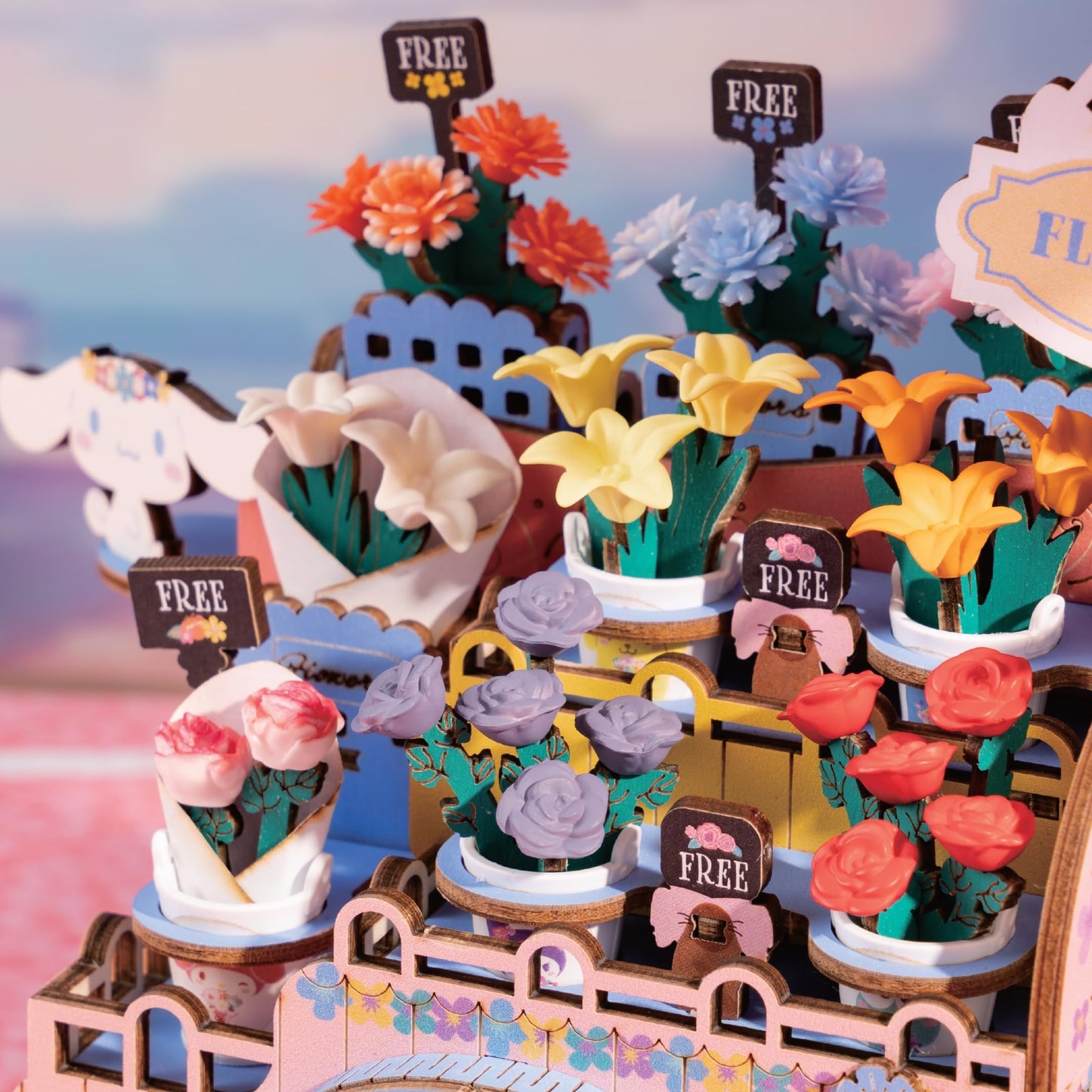 Hands Craft Hello Kitty And Friends Flower Cart 3D Wooden Puzzle Kit | DIY Floral Model | Arts & Crafts for Adults & Kids | Creative Hobby Kits | Hello Kitty Characters | Wood Building Set | Nice Gift