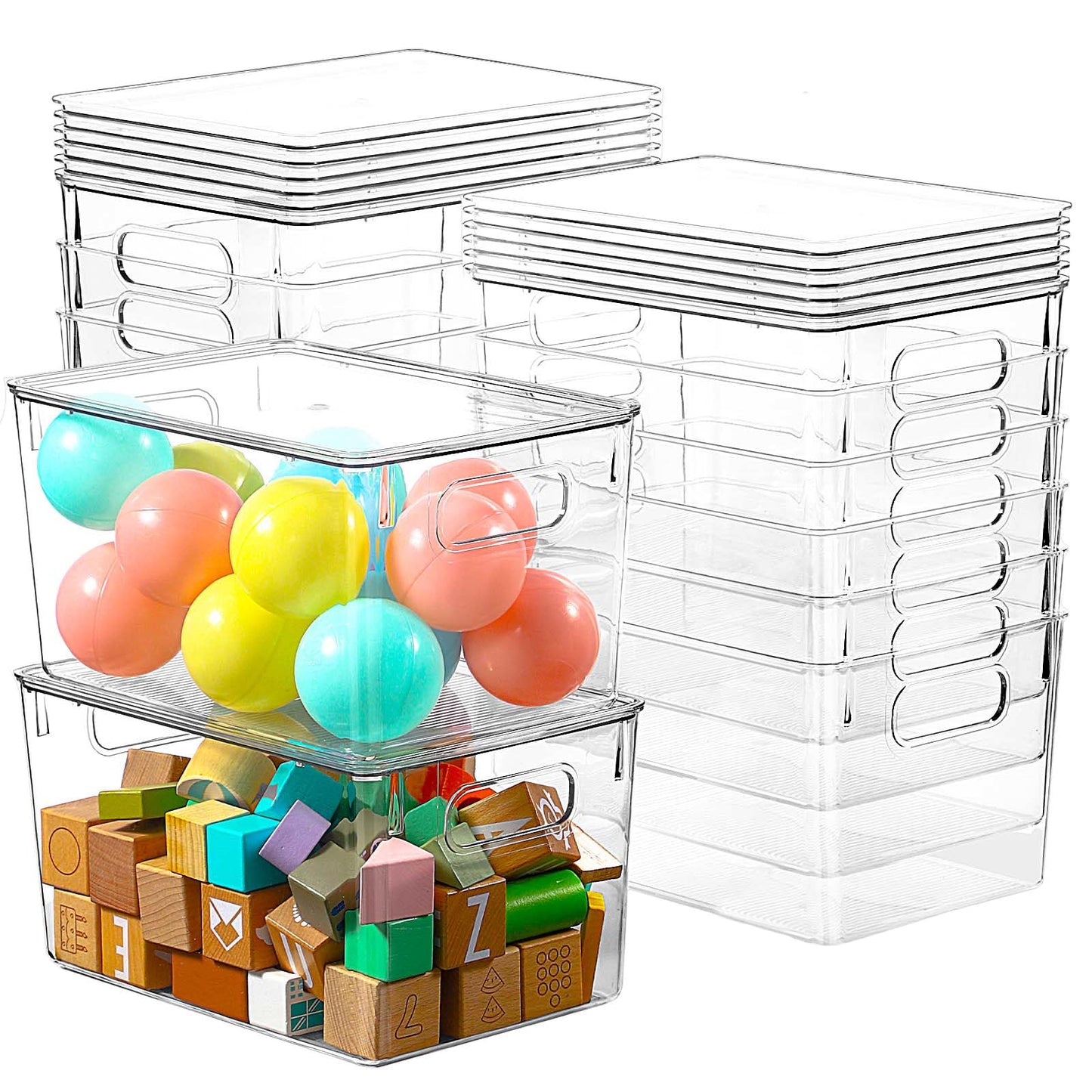 12 Pack Clear Storage Bins with Lids, 7 Quart Stackable Storage Boxes for Storage and Organization, Plastic Storage Containers with Lids, Plastic Bins with Handles for Office, Bedroom, Study Room