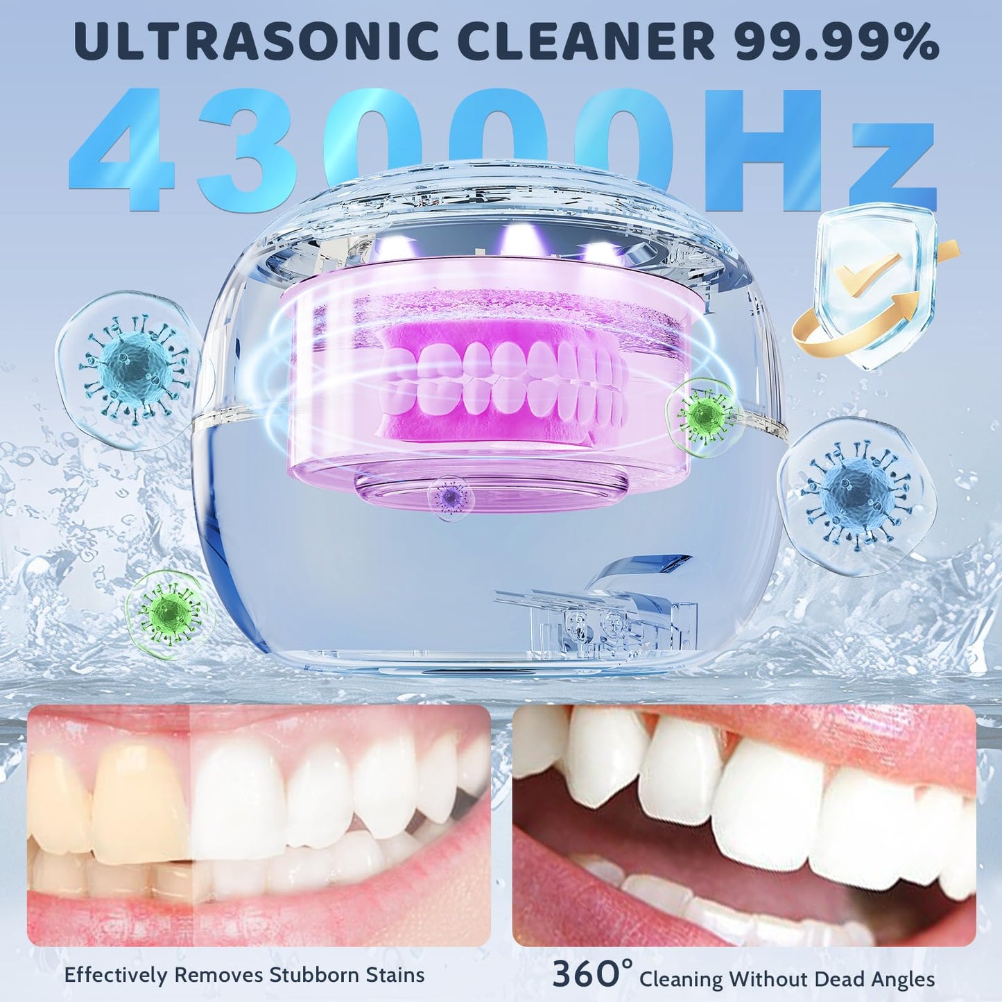 2025 Upgraded Ultrasonic Retainer Cleaner Machine, 43kHz Denture Cleaner, 200ML Retainer Cleaner with Digital Timer Mouth Guard Cleaner for Aligner,Night Guard,Braces,Toothbrush,Jewelry(Black)