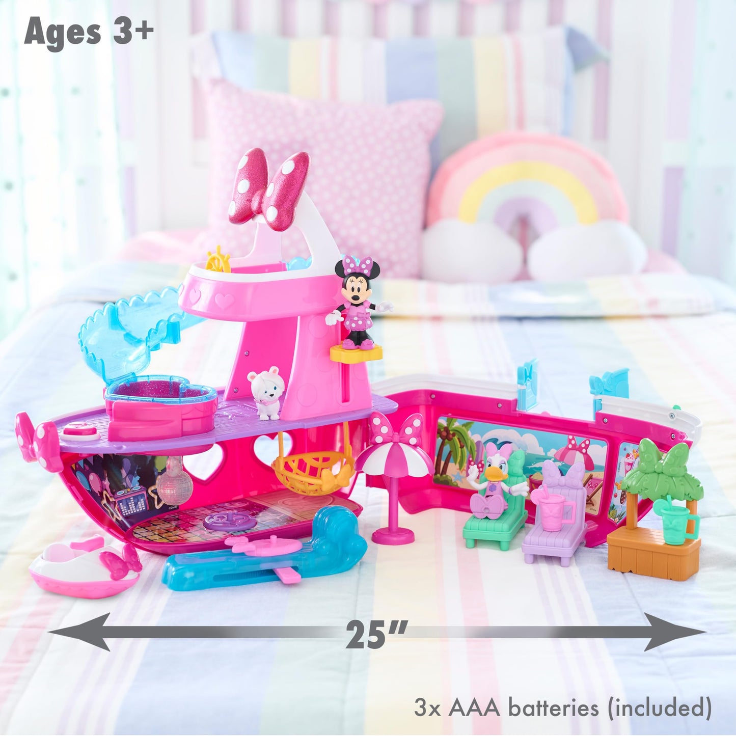Disney Junior Minnie Mouse Bowdazzling Yacht Playset, Officially Licensed Kids Toys for Ages 3 Up, Gifts and Presents