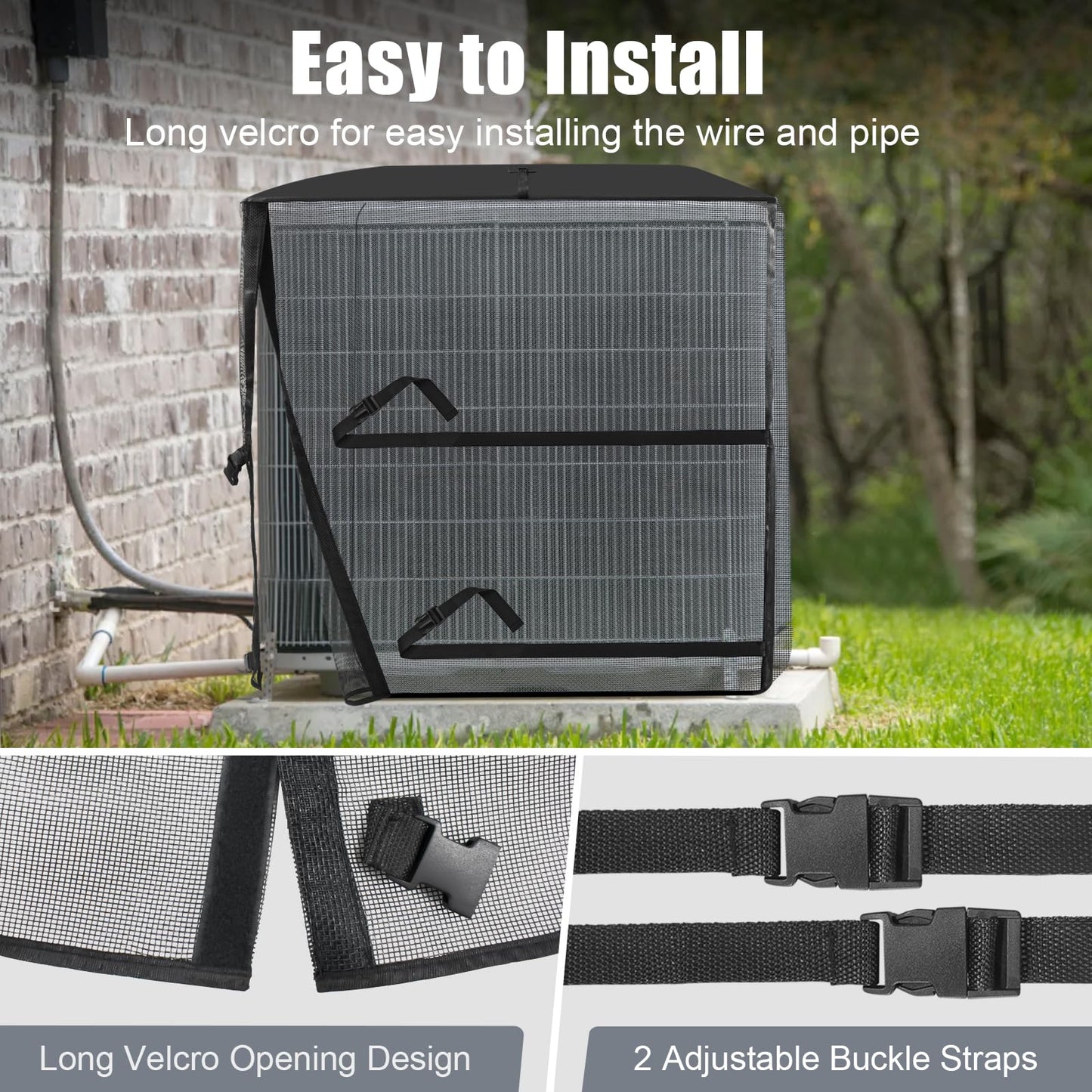 Air Conditioner Covers for Outside, Breathable Full Mesh With Waterproof Top Air Conditioner Cover for All Seasons, AC Unit Cover Protect from Cotttonwood Fluff, Leaves, Debris, 30x30x32 Inch-Black