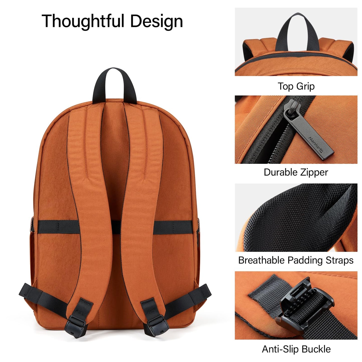 Hanke Travel Backpack for Women Men, Small College Laptop Backpack, Lightweight Water-Resistant Work Bookbag, Cute Casual Daypack for 15.6 Inch Laptop, Reddish Brown