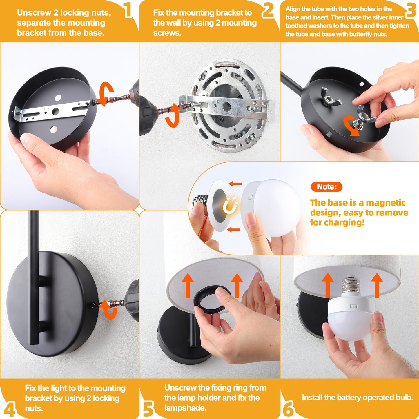 MATAMEYE Battery Operated Wall Sconce Set of 2, Black Rechargeable Wireless Wall Light Fixture with Remote, 12 RGB Colors & Timer, Indoor Dimmable Wall Lamp with Linen Shade