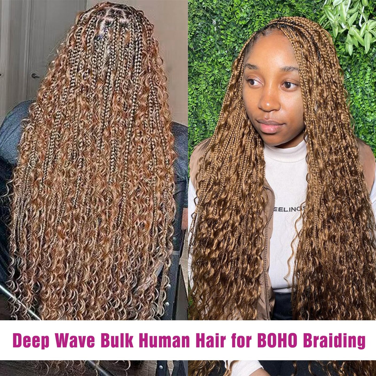 Honey Human Braiding Hair Deep Wave Bulk,27# Color No Weft Curly Braiding Hair Extensions for Boho Braids Wet and Wavy Braiding Human Hair Bundles(20inch,#27,100g)