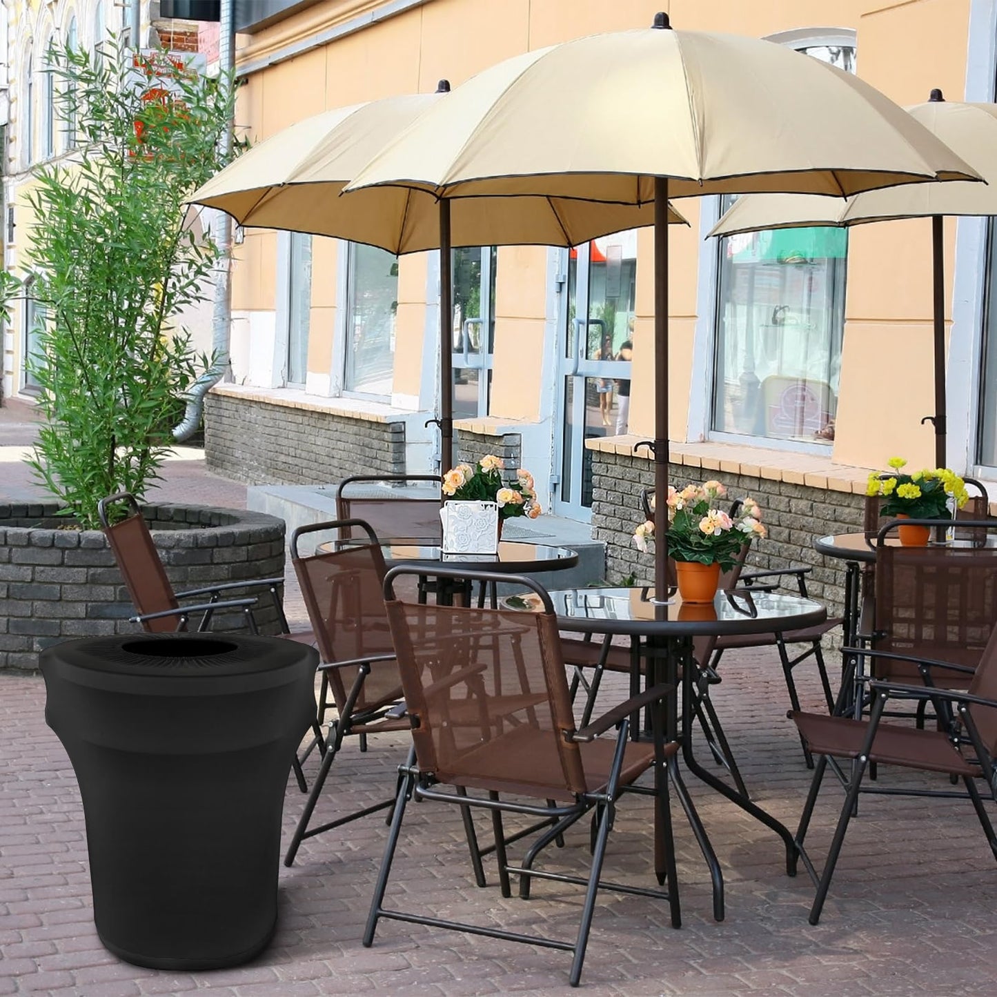 BSTKEY 44 Gallon Stretch Spandex Trash Can Cover, 4 Pack Outdoor Fitted Waste Container Cover Round Garbage Can Covers for Wedding Party Commercial Fundraiser Decor, Without Trash Can (Black)