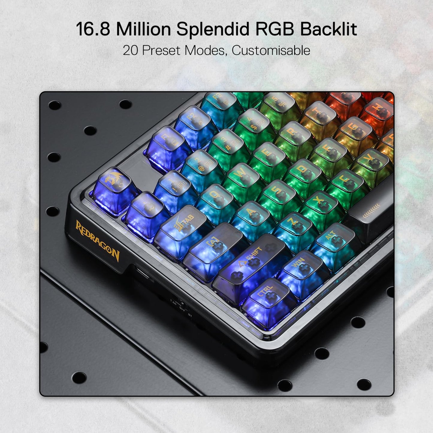 Redragon K649 PRO 78% Wireless Gasket RGB Gaming Keyboard, 3-Modes 82 Keys Full-Transparent Mechanical Keyboard w/Hot-Swap Socket, Noise Dampening Layer x 5, Translucent Custom Switch