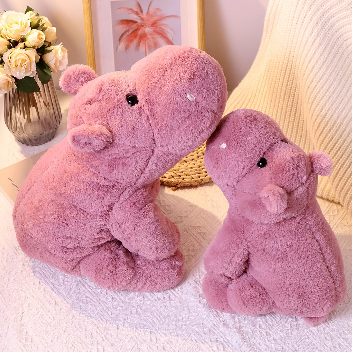 Weighted Stuffed Animals, Soft Pink Hippo Plush, 17.7" 2.2lbs Small Hippo Stuffed Animal, Perfect Cuddly Weighted Hippo Plush for Comfort and Relaxation
