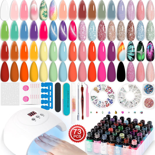 Lavender Violets Gel Nail Polish Kit with U V Light, 45 Colors with Base and Matte & Glossy Top Coat Soak Off All Season Gel Nail Kit Manicure Tools Gifts for Women LA01