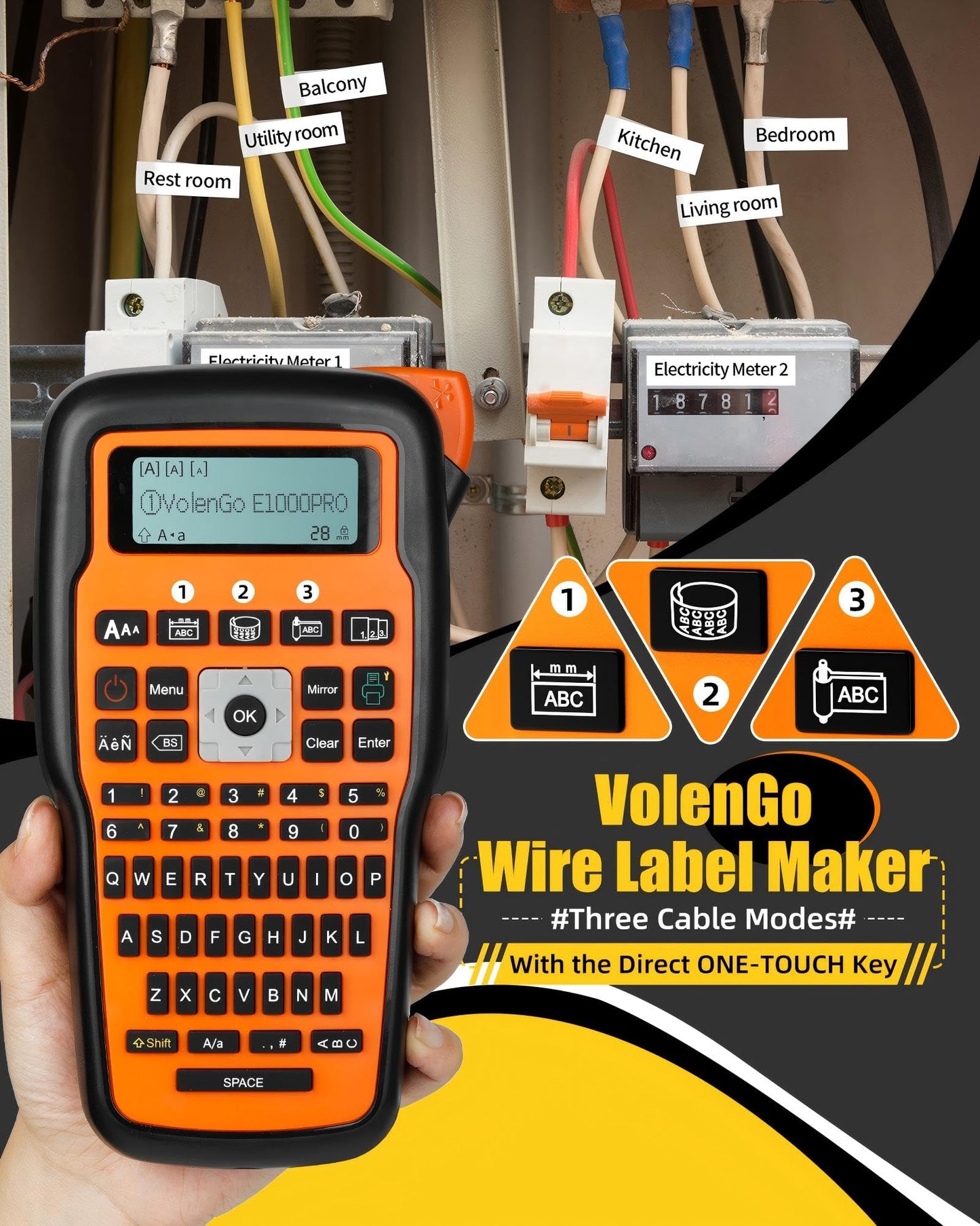 VolenGo Label Maker Machine with-Tape, Heat Shrink Label Maker Waterproof-Labels, Wire Cable label Maker, E1000 Labeler Machine with-Tape 12mm Laminated Handheld Labeling Machine for Industrial Office