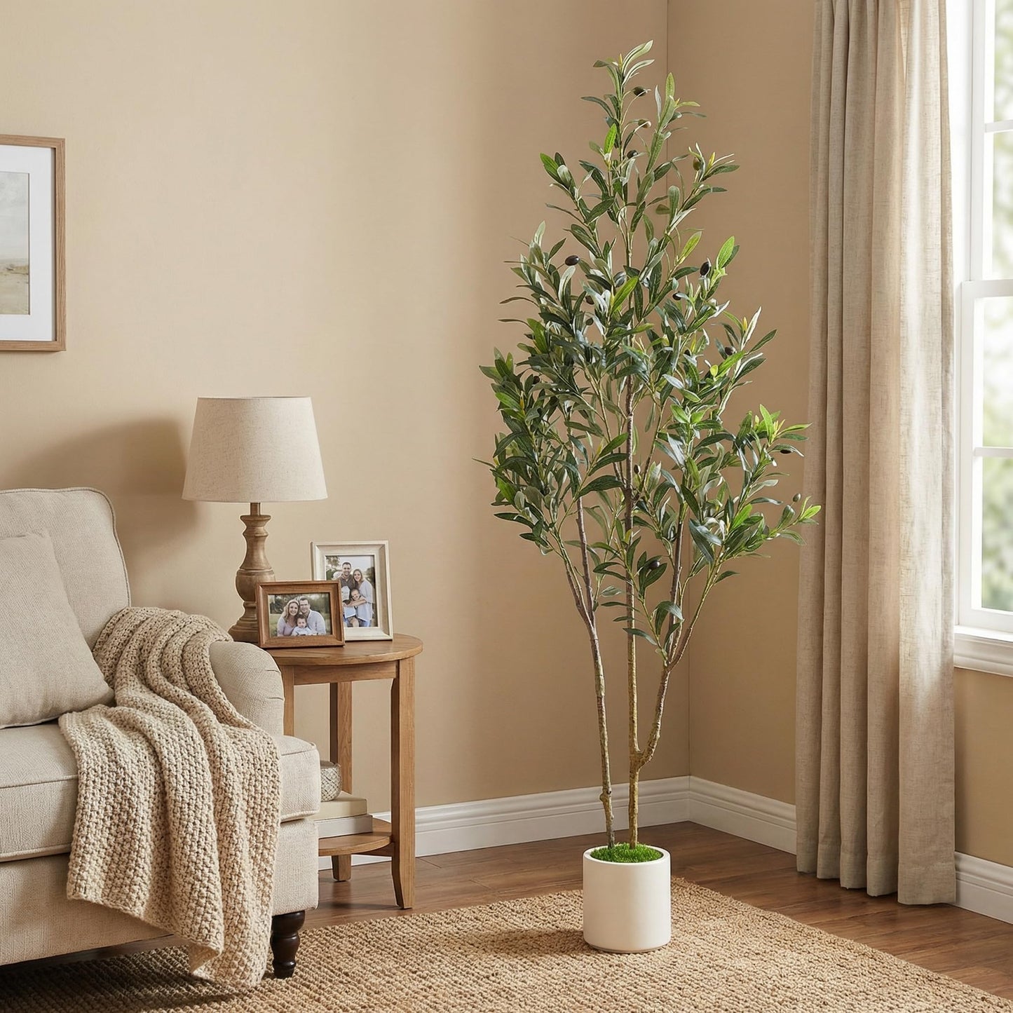 Alupssuc 5ft Olive Trees Artificial Indoor & Outdoor, Faux Olive Tree with Lively Artificial Trunk and Lifelike Fruits, Fake Potted Tree for Modern Home Office Living Room Decor
