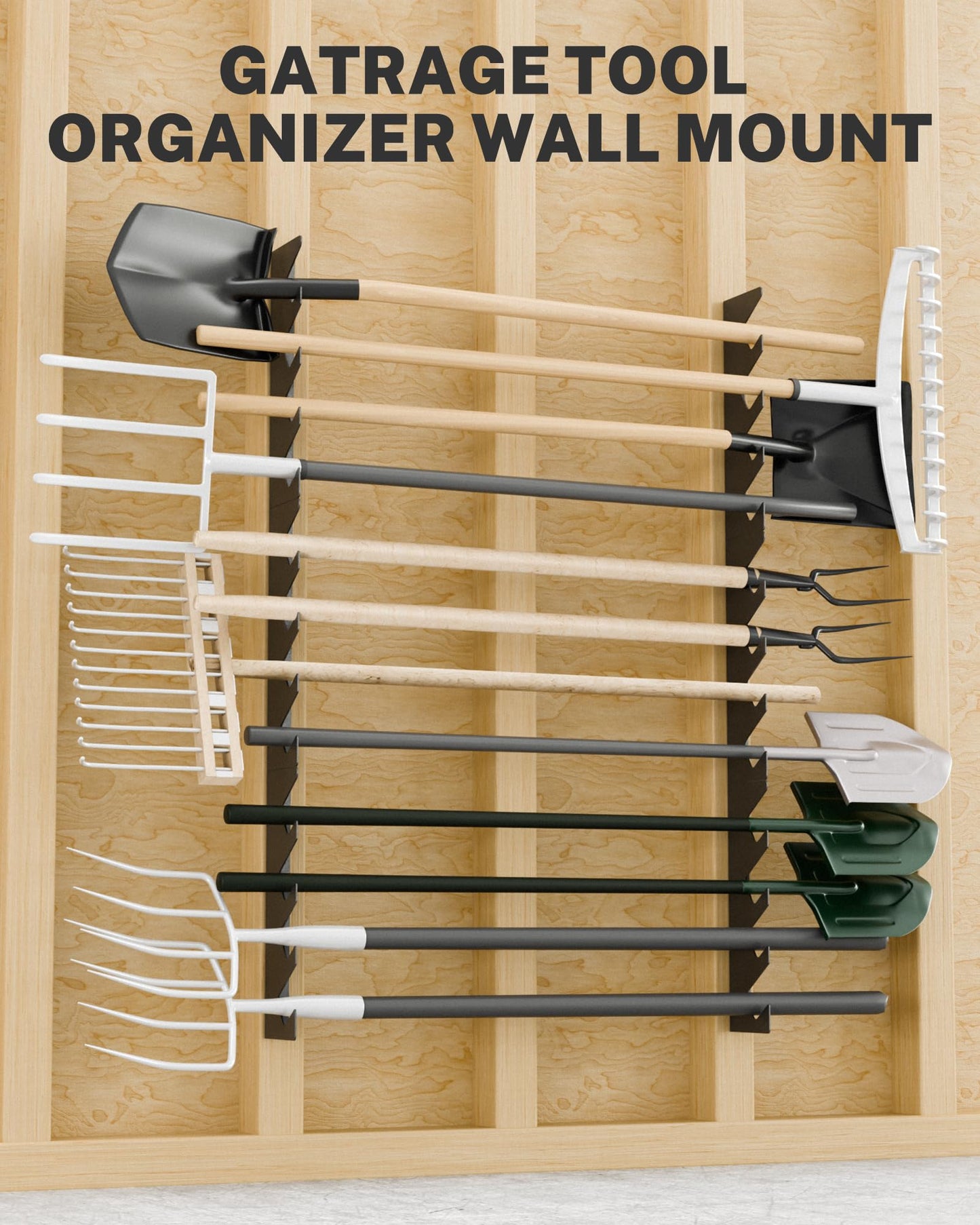 JivaJot Garage Tool Organizer Wall Mount, Shed Yard Tool Organizer for Garage, Horizontal Organization Tool Racks for Walls, Shovels and Rakes, 3FT