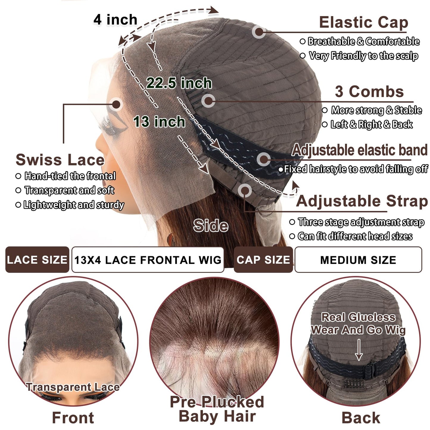 rilago Brown Straight Lace Front Wigs Human Hair 200 Density Chocolate Brown Lace Front Wig Straight 13x4 HD Transparent Full Lace Frontal Wigs Human Hair Pre Plucked 4# Brown Colored Wigs 24 Inch