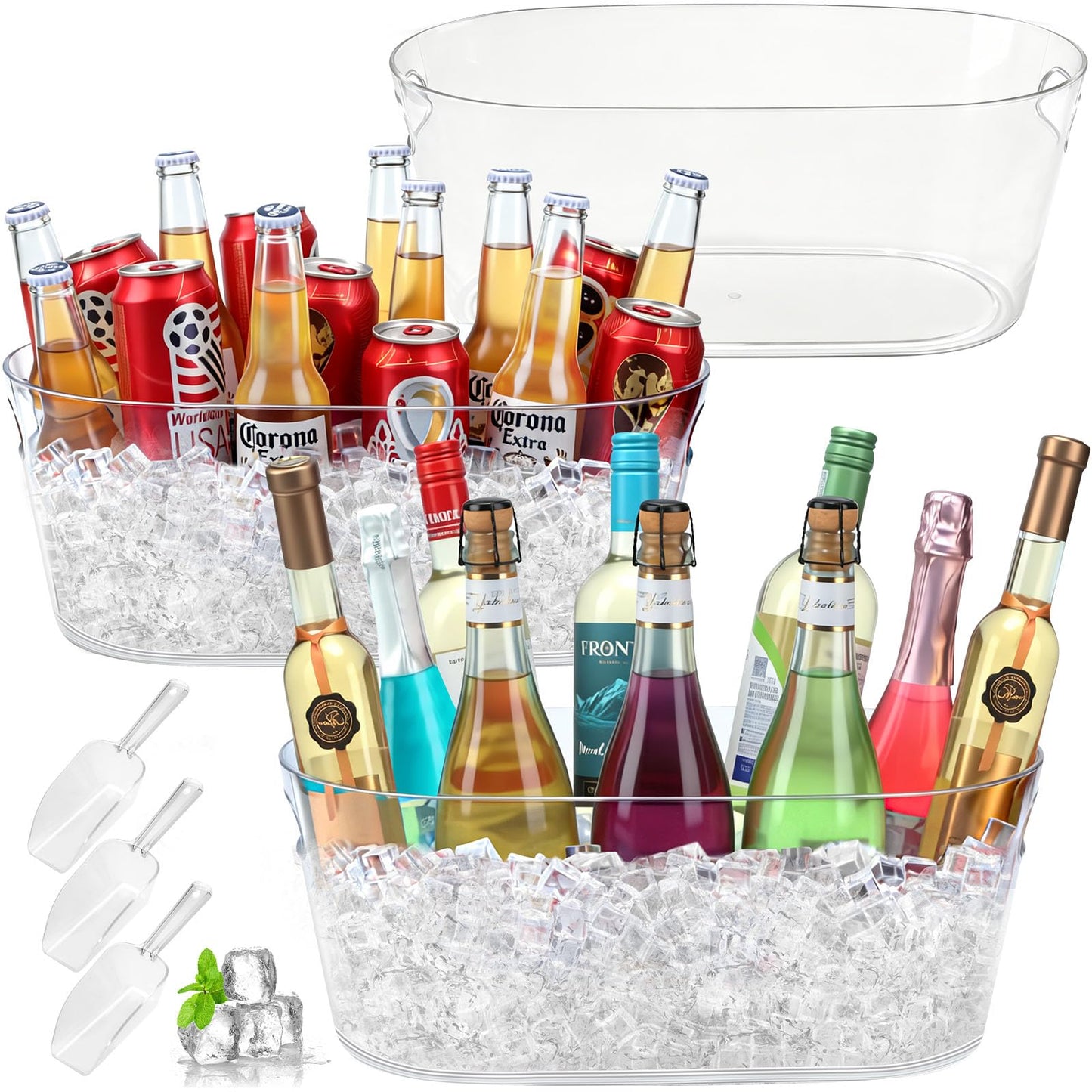 3 PCS Ice Buckets for Parties, 15L Large Ice Bucket, 4 Gallon Champagne Bucket with Scoops, Beverage Tub Mimosa Bar Supplies for Champagne, Beer, Cocktail