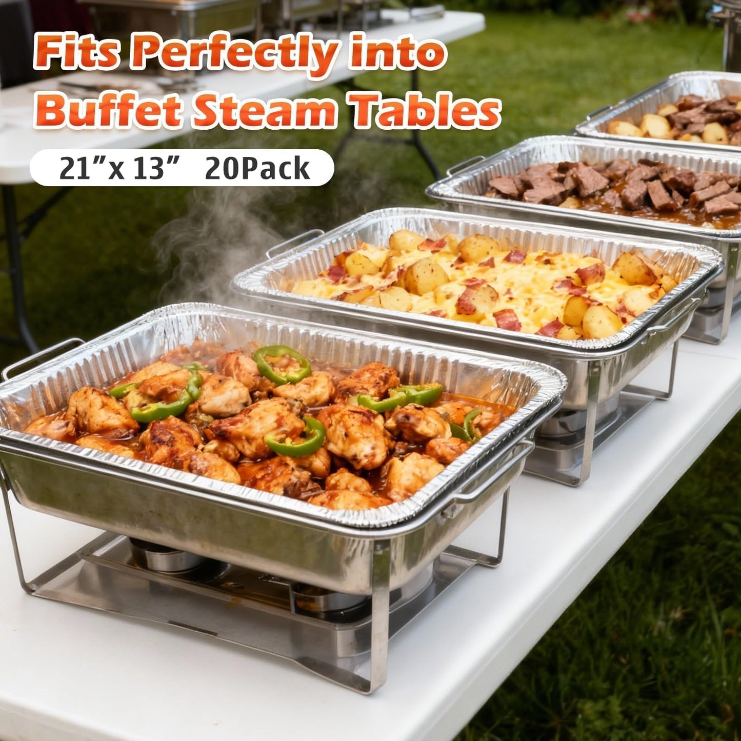 21"x13" Full Size Aluminum Pans, 20 Pack – Heavy Duty Deep Disposable Foil Roasting Pan & Baking Pans, Large Chafing Trays for Catering, Steam Table, Hotels, Restaurants, Buffets & Bakeware