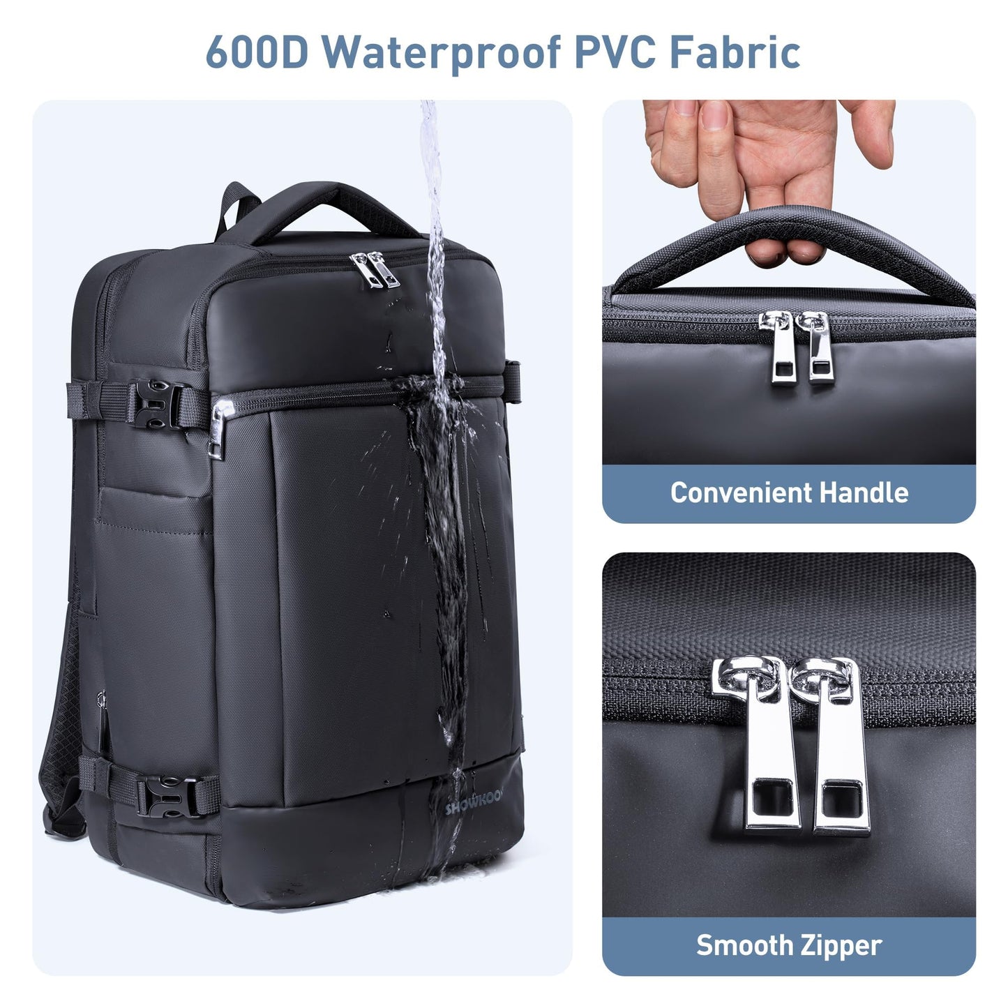 SHOWKOO Laptop Backpack for 17 Inch Laptop, 40L Expandable Large Capacity Backpack, TSA Carry On Travel Backpack with Padded Laptop Compartment, Water-Resistant College & Commuter Bag, Black