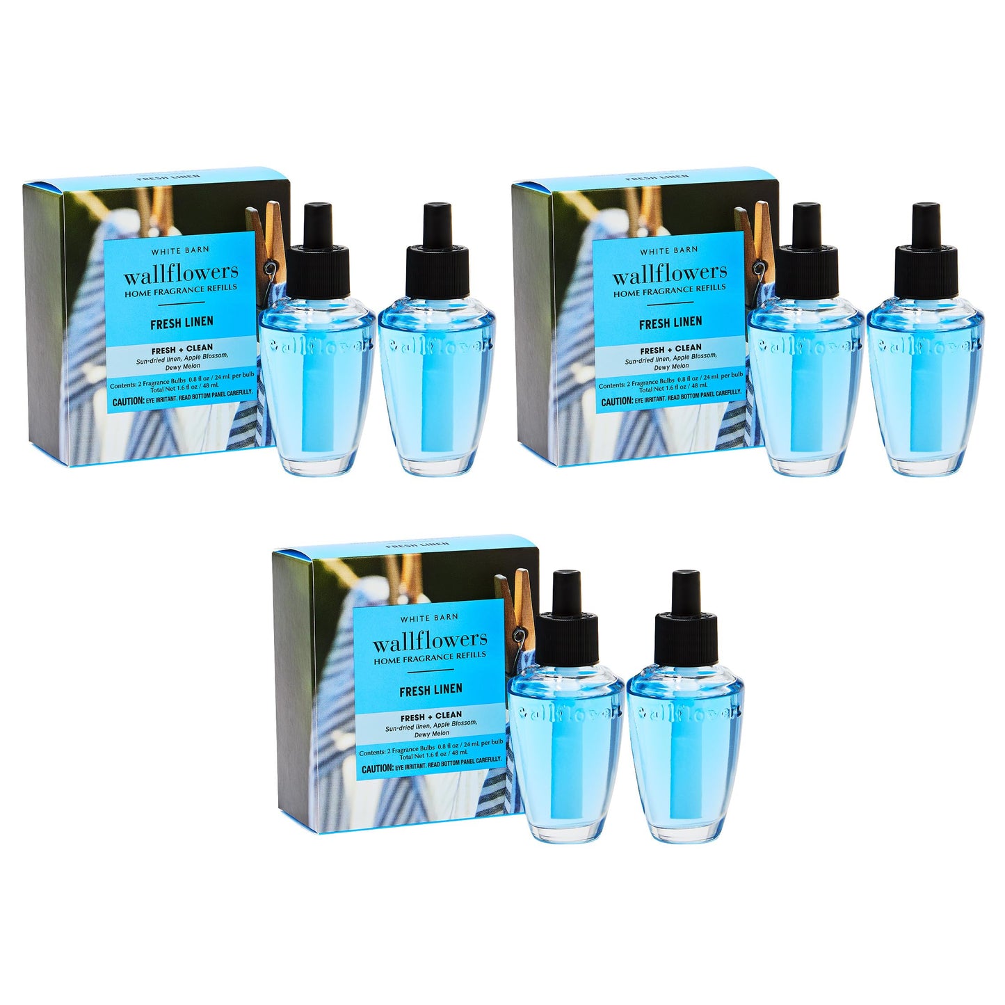 Bath & Body Works Fresh Linen Wallflowers Refills - Plug-In Air Freshener Refill for At-Home Use - Always-On Fragrance -Natural Essential Oils - Room-Filling Fragrance - Thoughtful Gift - 6-Pack