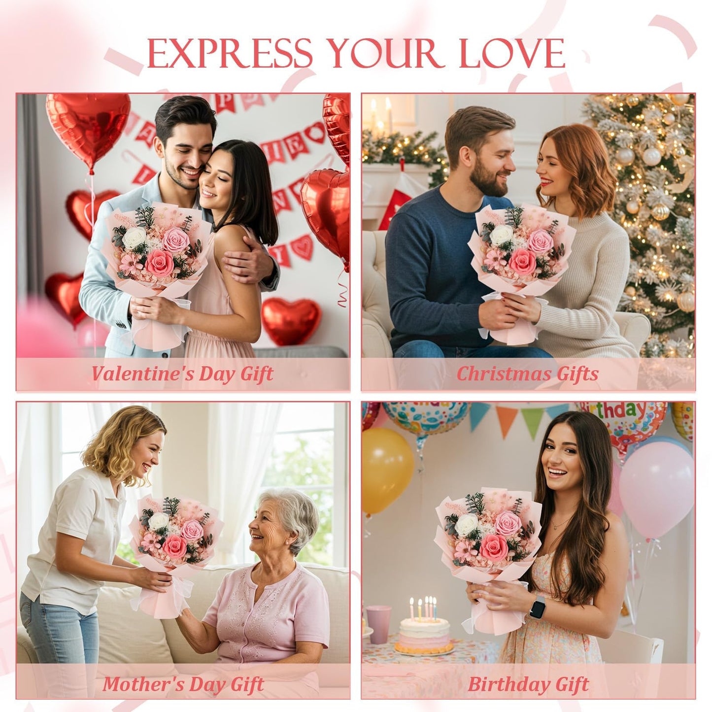 Flowers for Delivery Prime Preserved Flowers Bouquet with Vase That Last 3-5 Years Real Forever Flowers Pink Rose Bouquet for Mom Mother Women Wife Friends Birthday Mothers Day Gifts