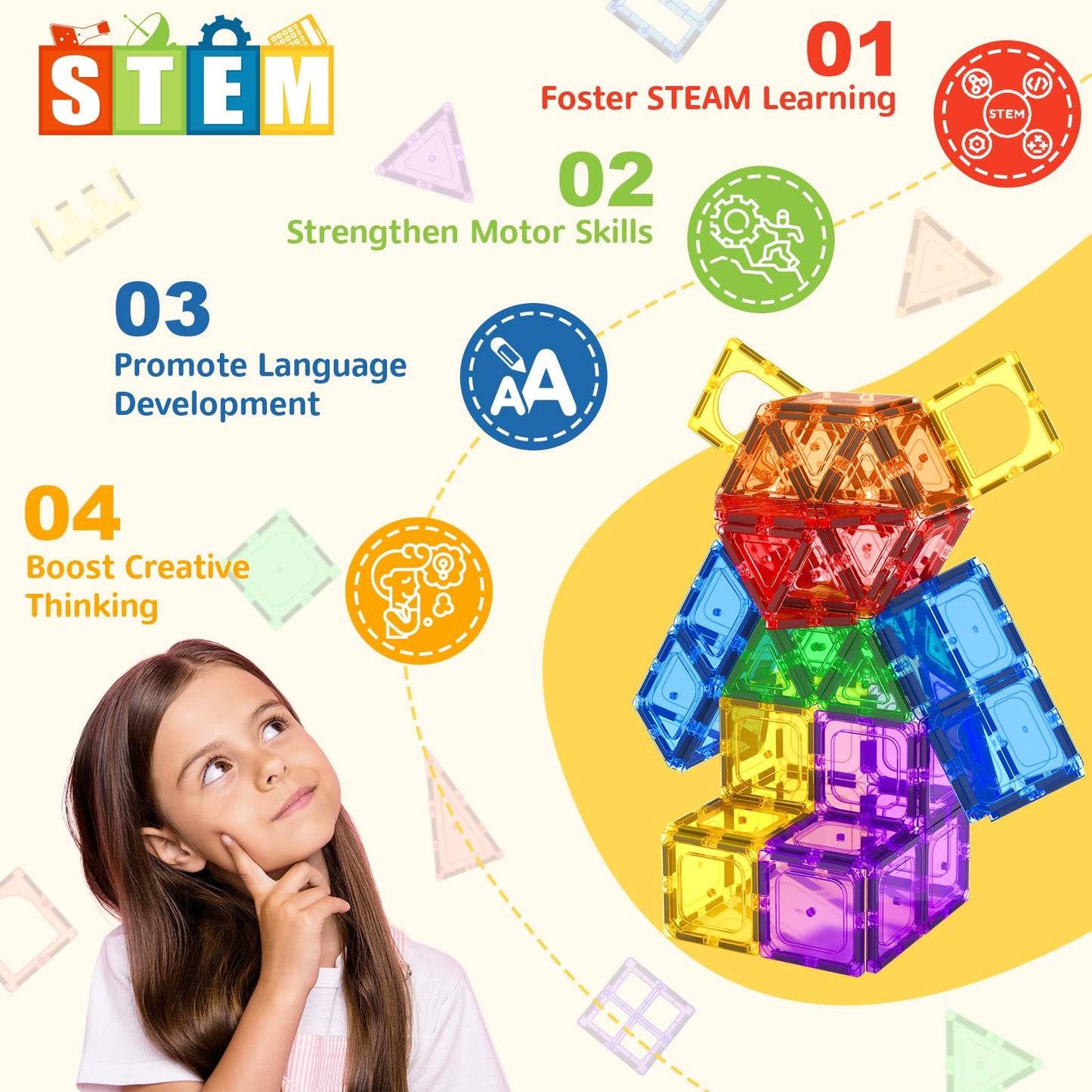 60 PCS Magnetic Building Tiles Kids Toys STEM Magnetic Blocks Sensory Toys Kids Games Magnet Building Toys for Boys and Girls Aged 3+, Kids Brain Development Preschool Kindergarten Toddler Toys