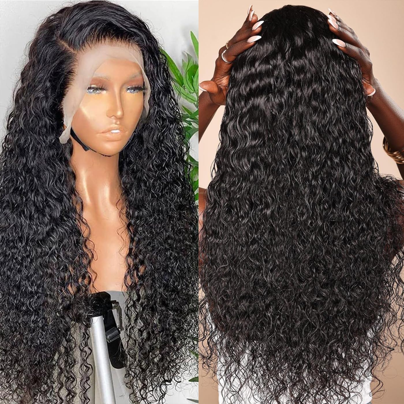 13x4 Water Wave Lace Front Wigs Human Hair Pre Plucked Glueless Wigs for Black Women 180 Density Curly Human Hair Wig Wet and Wavy Lace Frontal Wigs Human Hair With Baby Hair Wig (Natural, 30inch)